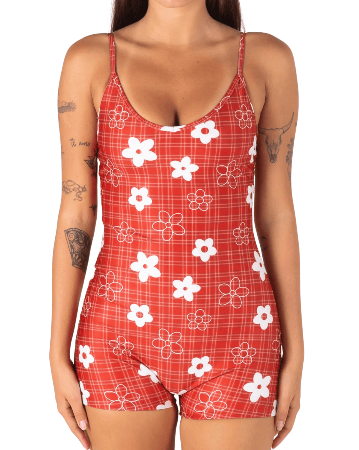 Womens Surfsuit Inner Relm Midday Surf Suit - Gingham Red