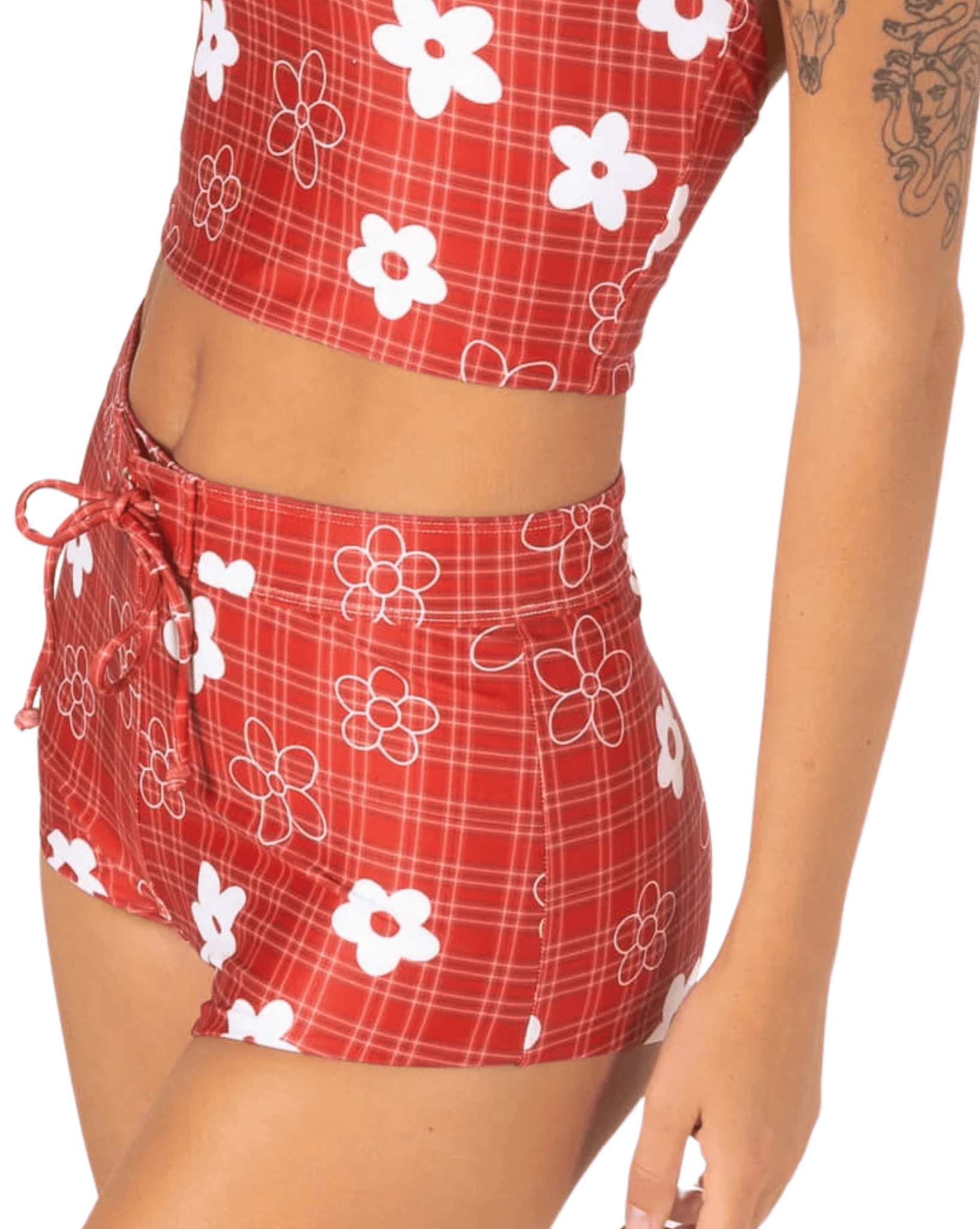 Womens Swim Shorts Inner Relm Gimme Shorts - Gingham Red