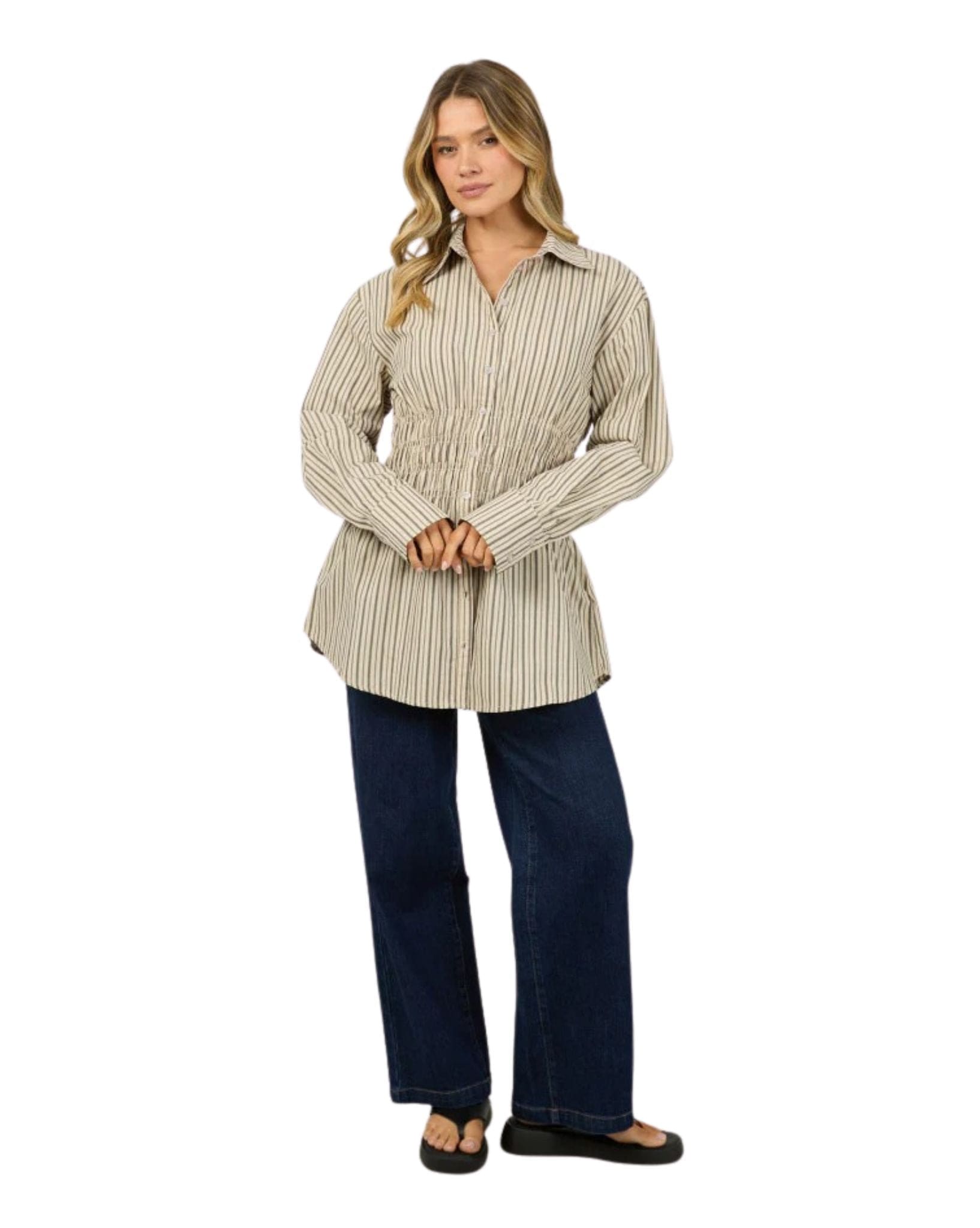 Aae Ruched Stripe Shirt