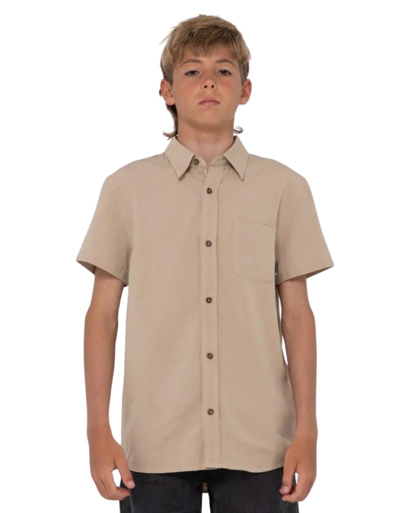 Rusty Overtone Short Sleeve Linen Shirt Boys Light Khaki