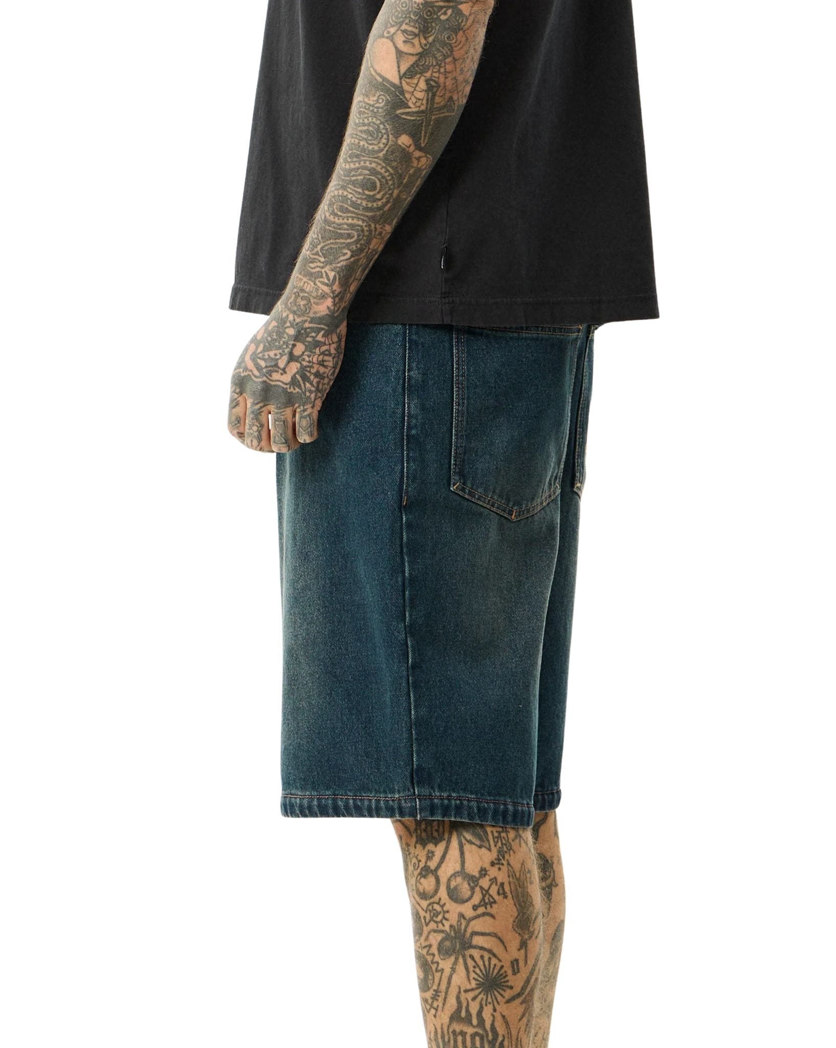 Afends Fast Forward - Denim Ultra Baggy Pleated Short 24"