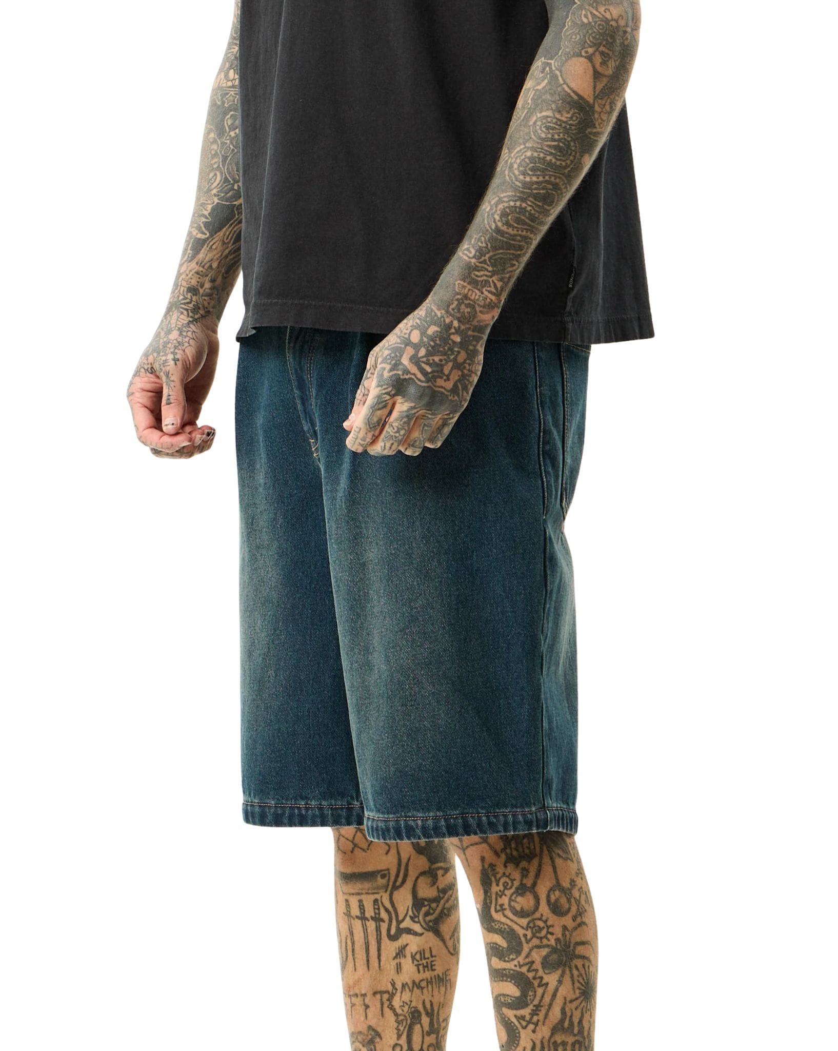 Afends Fast Forward - Denim Ultra Baggy Pleated Short 24"
