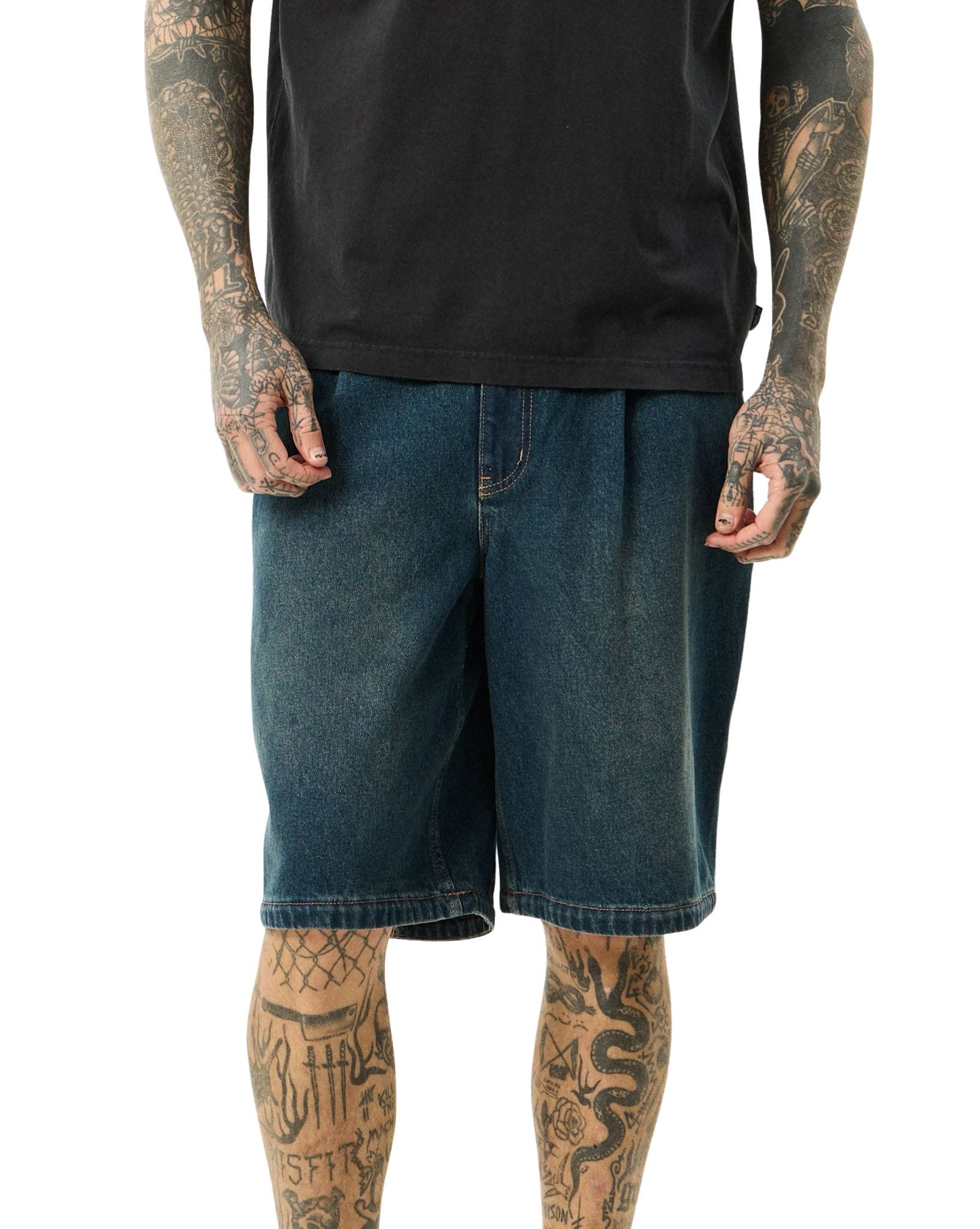 Afends Fast Forward - Denim Ultra Baggy Pleated Short 24"