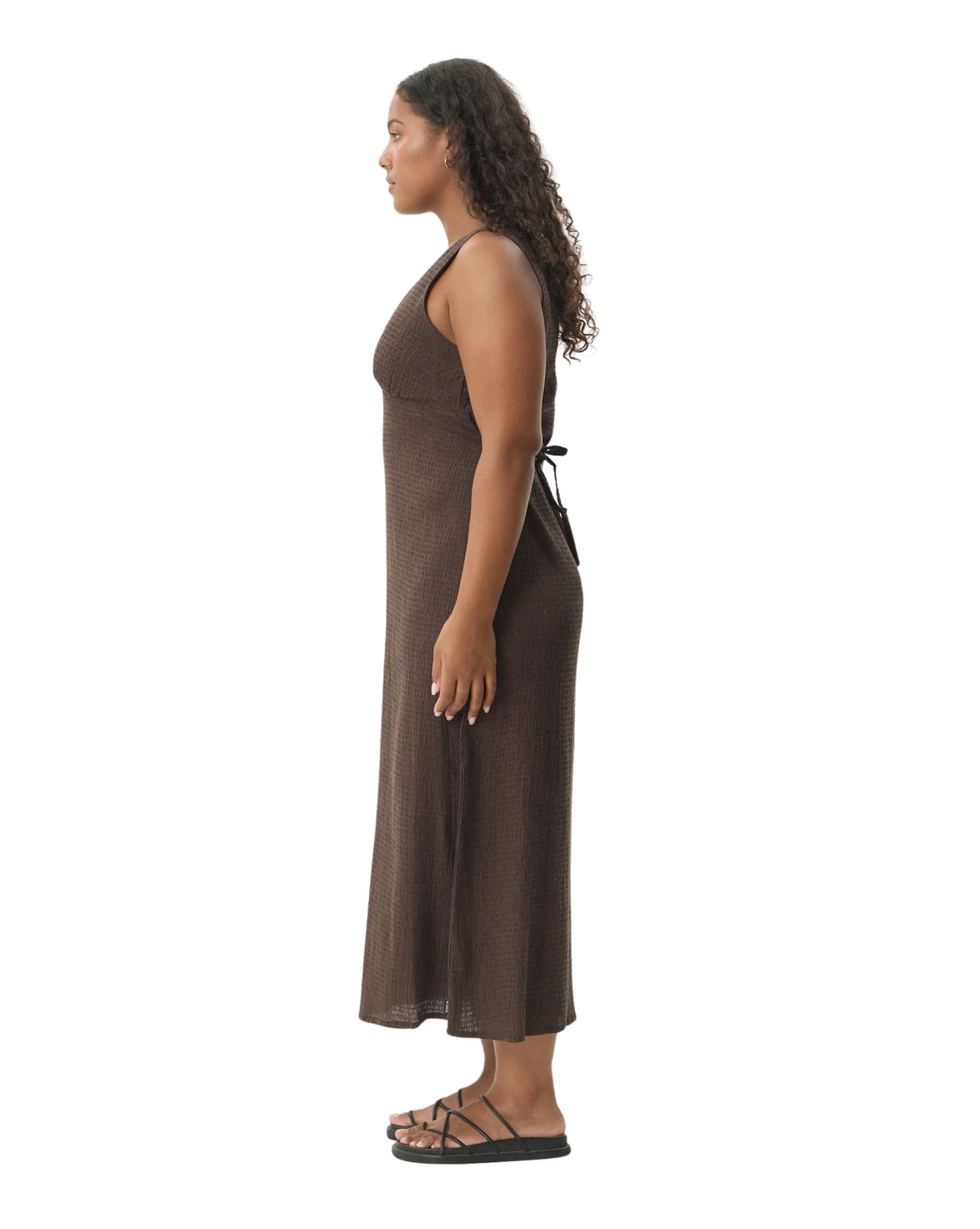 Afends Focus Seersucker Hemp Maxi Dress