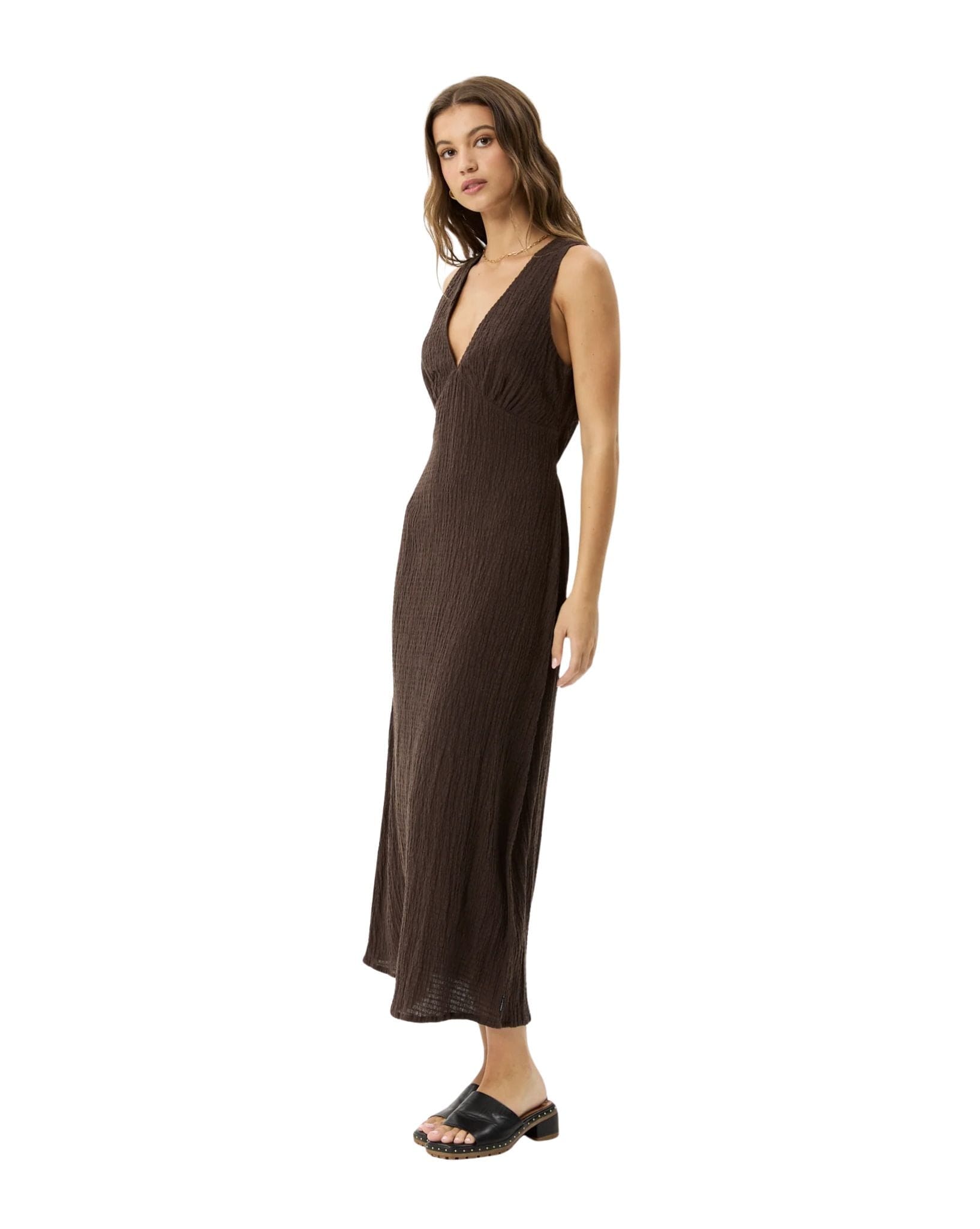 Afends Focus Seersucker Hemp Maxi Dress