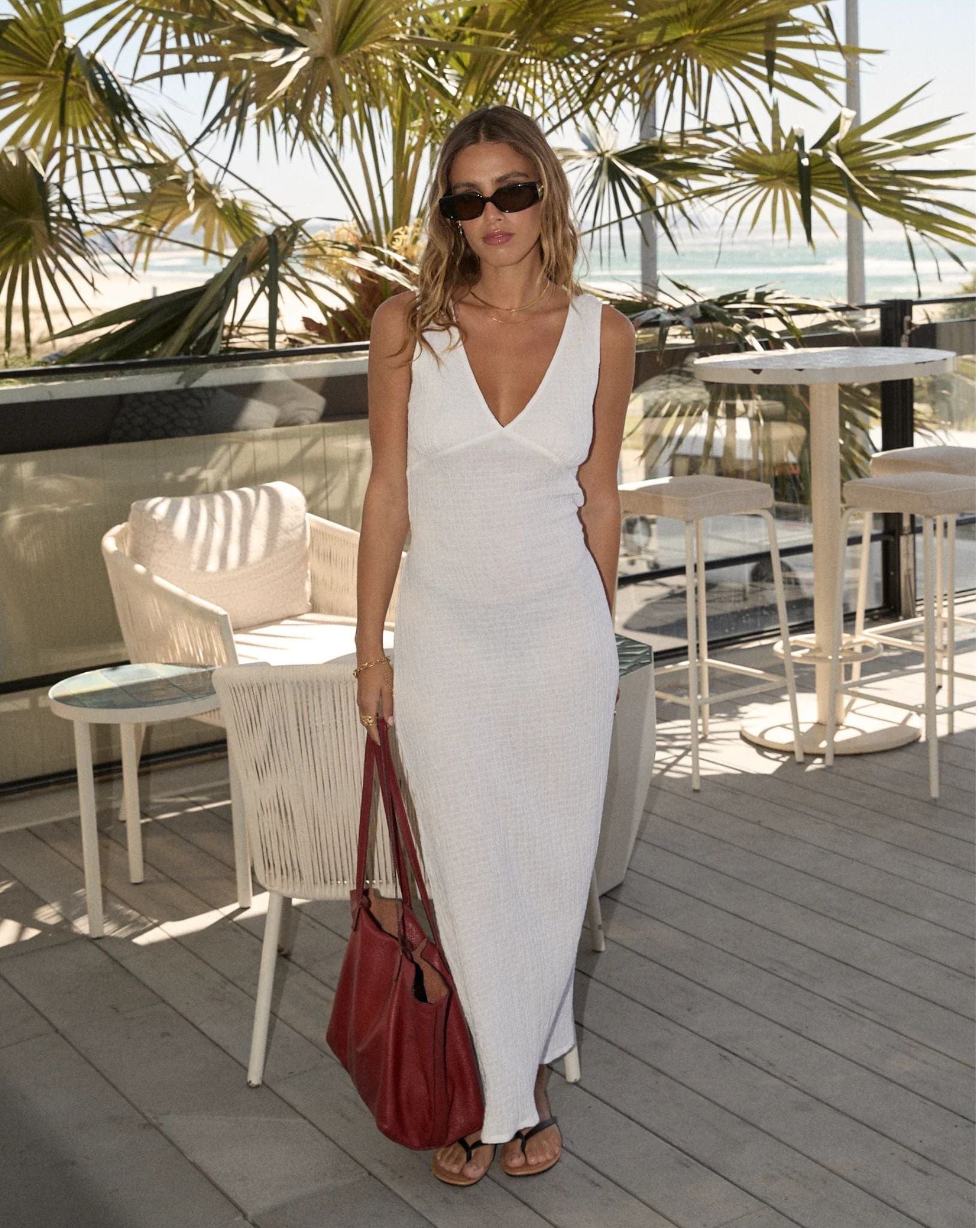 Afends Focus Seersucker Hemp Maxi Dress