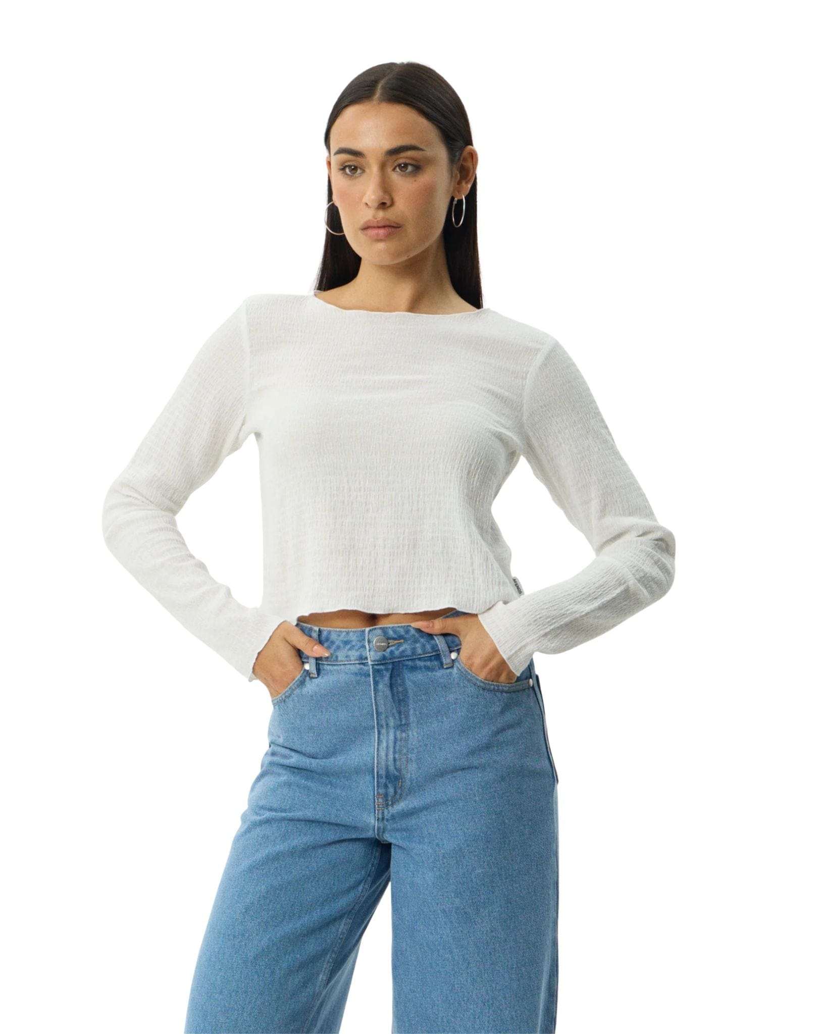 Afends Focus Seersucker Long Sleeve Top