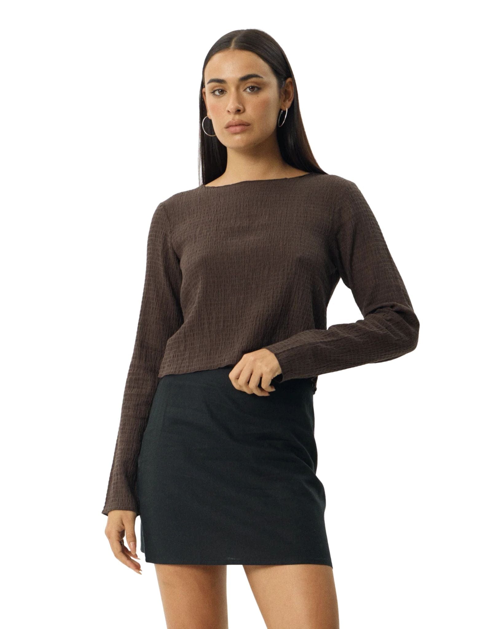 Afends Focus Seersucker Long Sleeve Top
