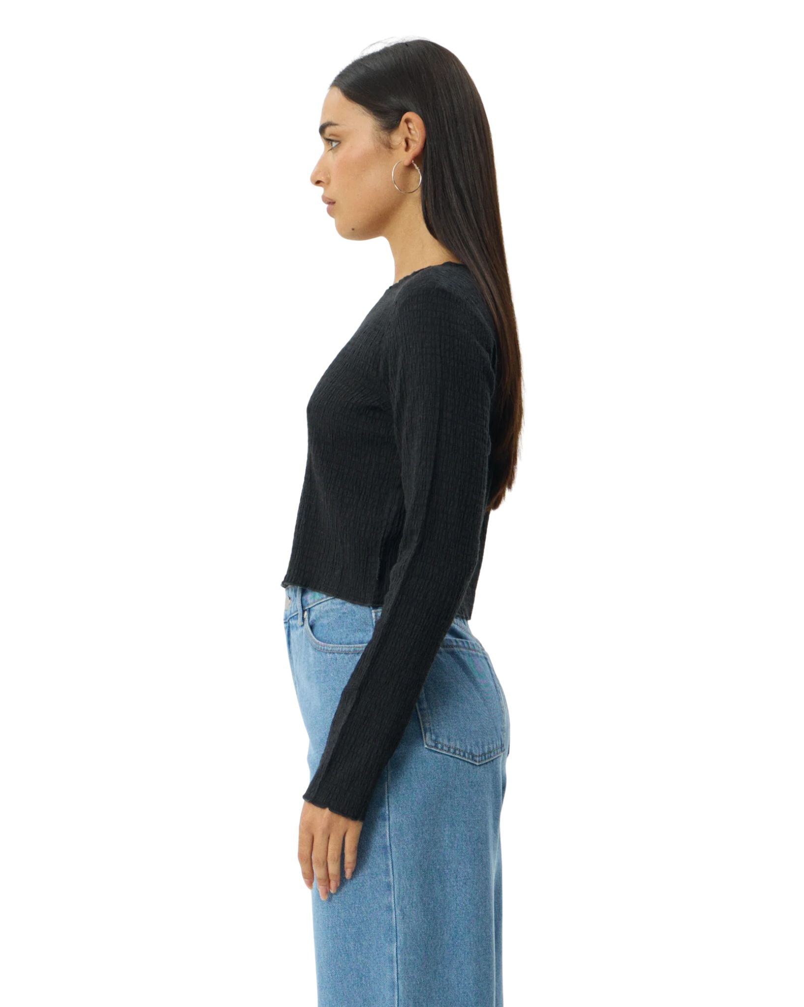 Afends Focus Seersucker Long Sleeve Top