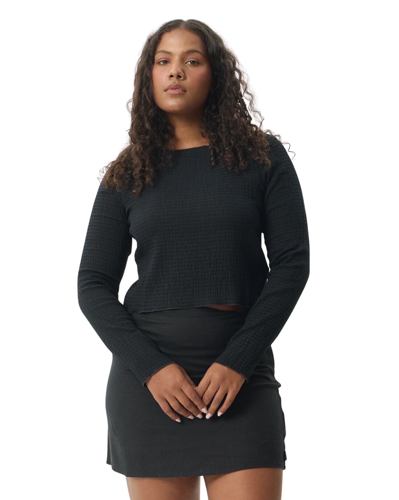 Afends Focus Seersucker Long Sleeve Top