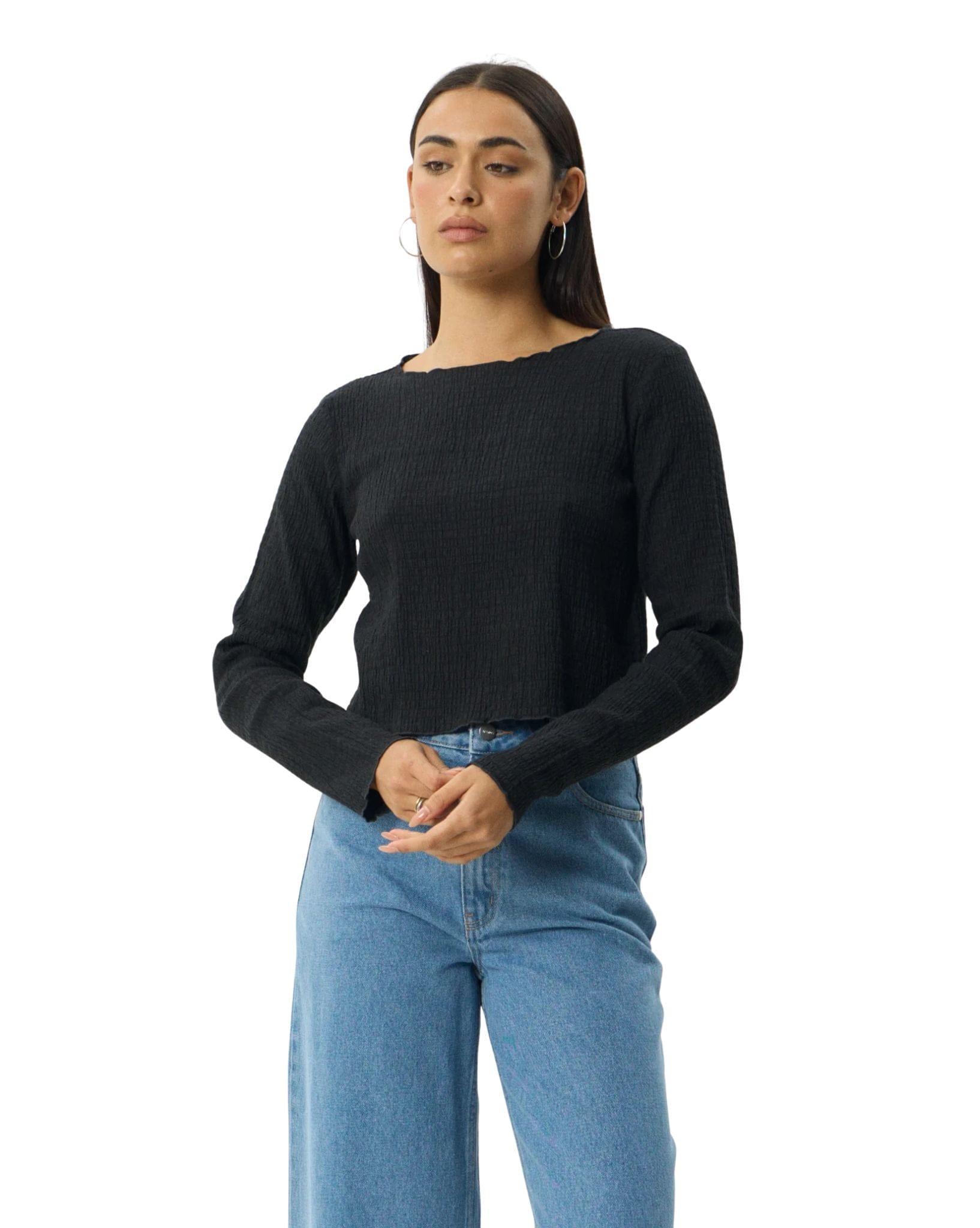 Afends Focus Seersucker Long Sleeve Top