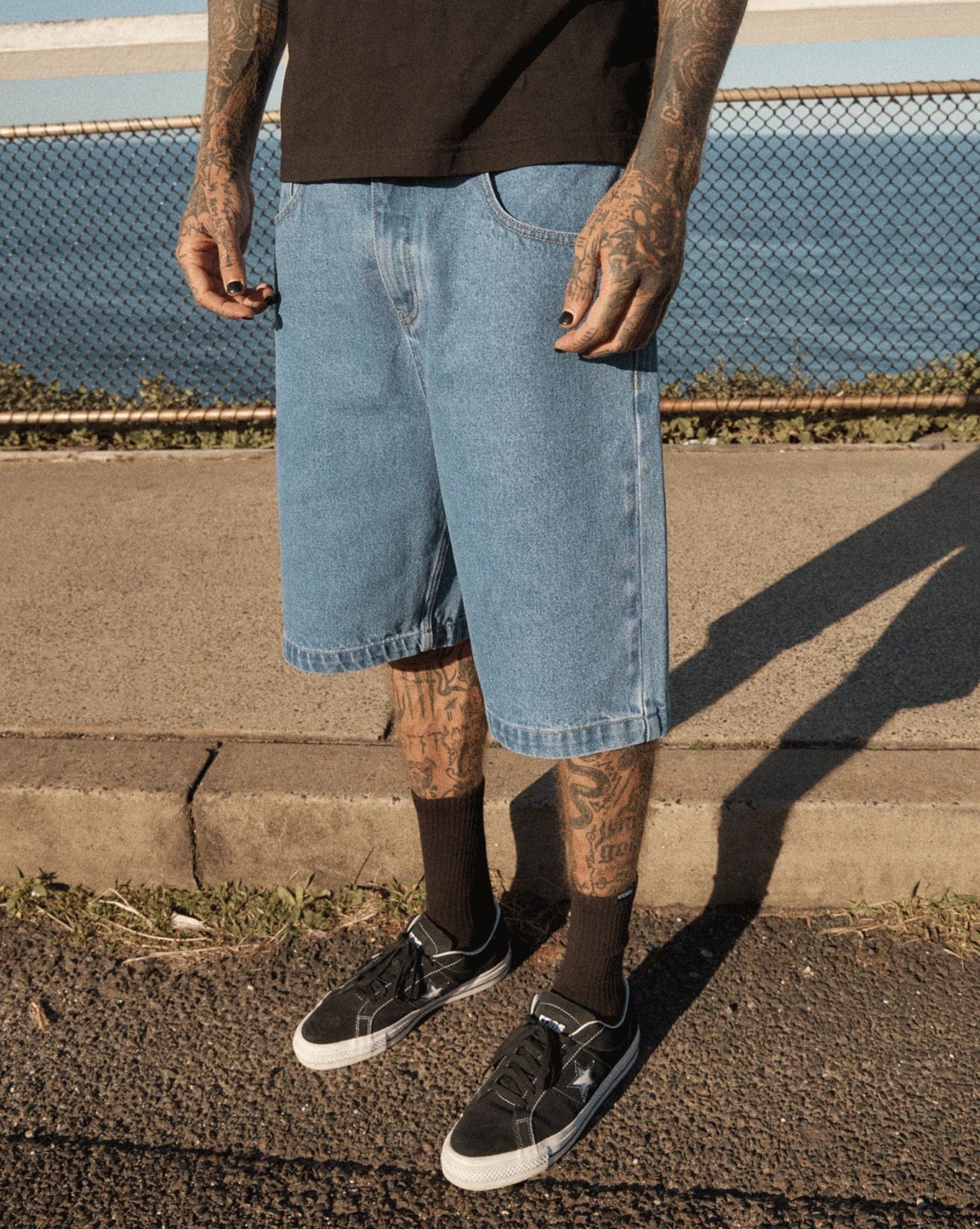 Afends Lil C Denim Baggy Fit Short 22 Inch