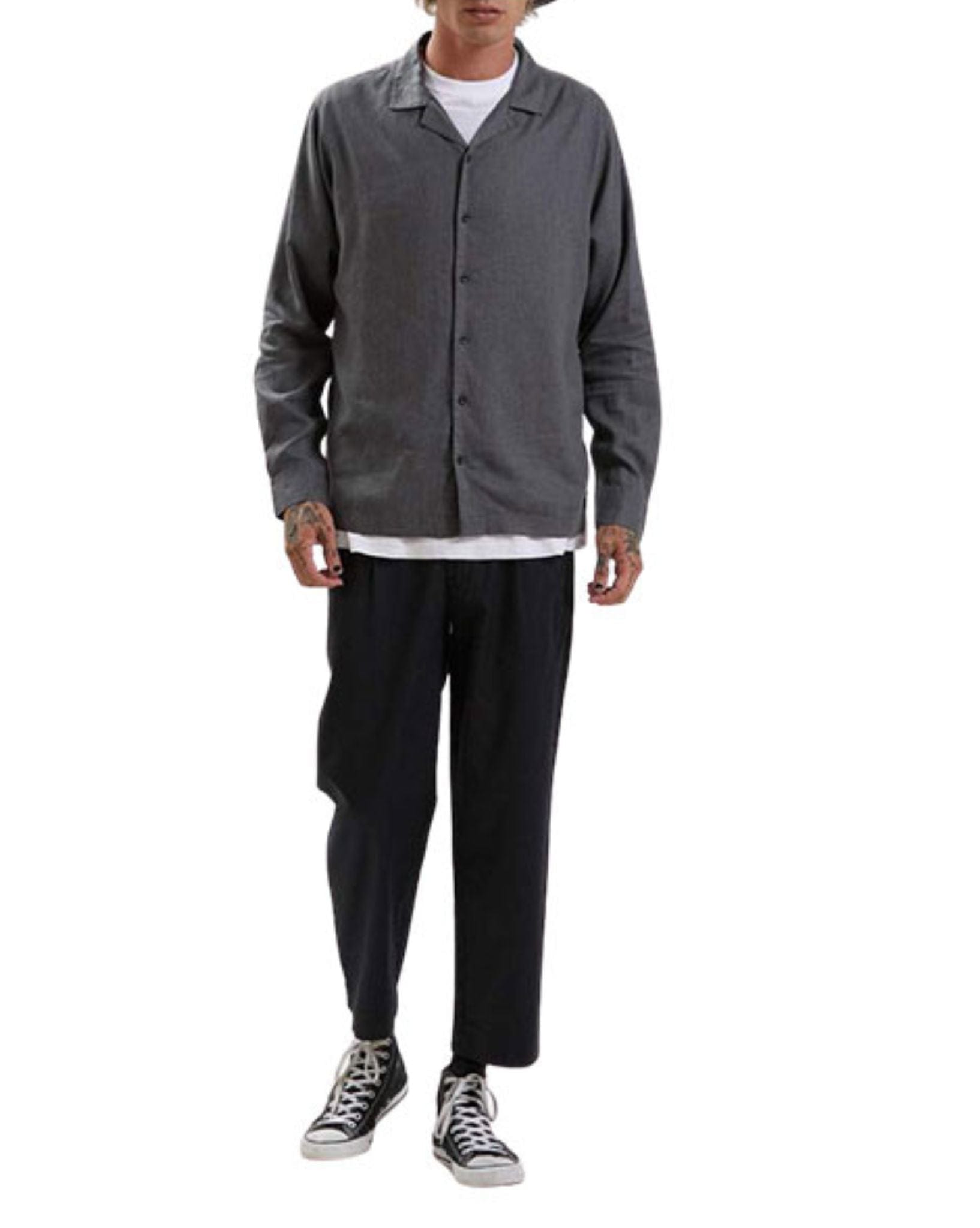 Afends Mens Critical Hemp Cuban Long Sleeve Shirt