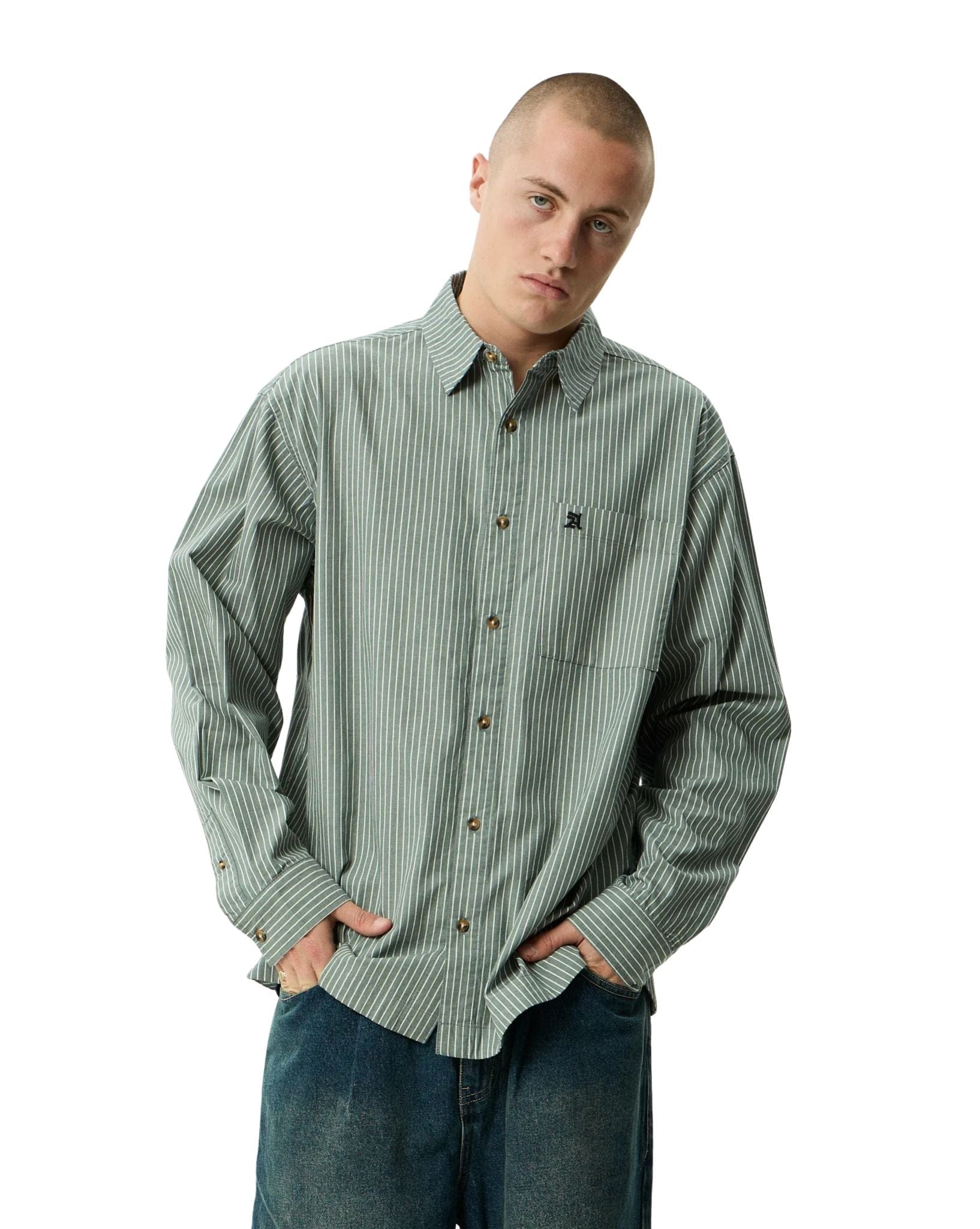 Afends Pinned - Organic Oversized Striped Long Sleeve Shirt