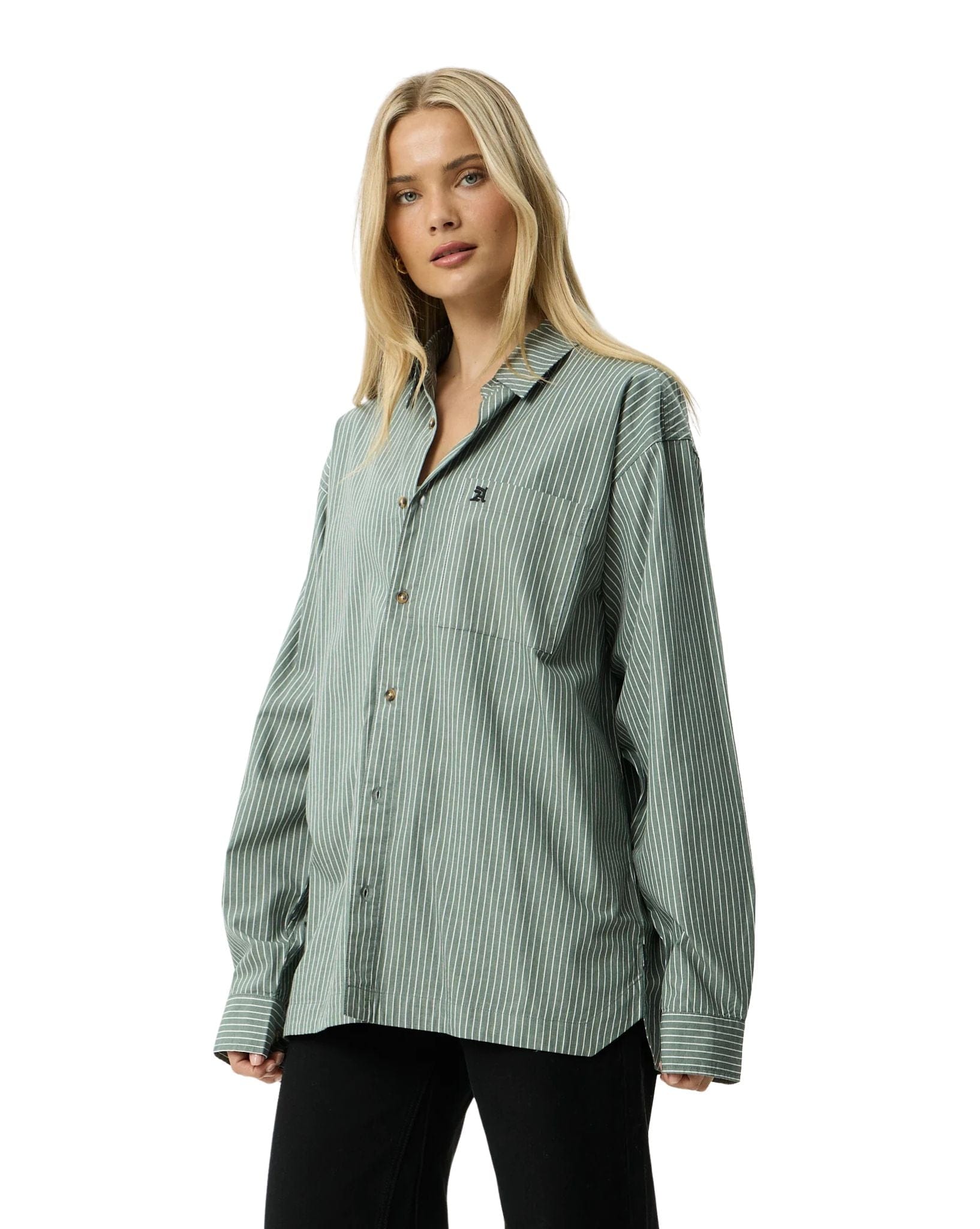 Afends Pinned - Organic Oversized Striped Long Sleeve Shirt