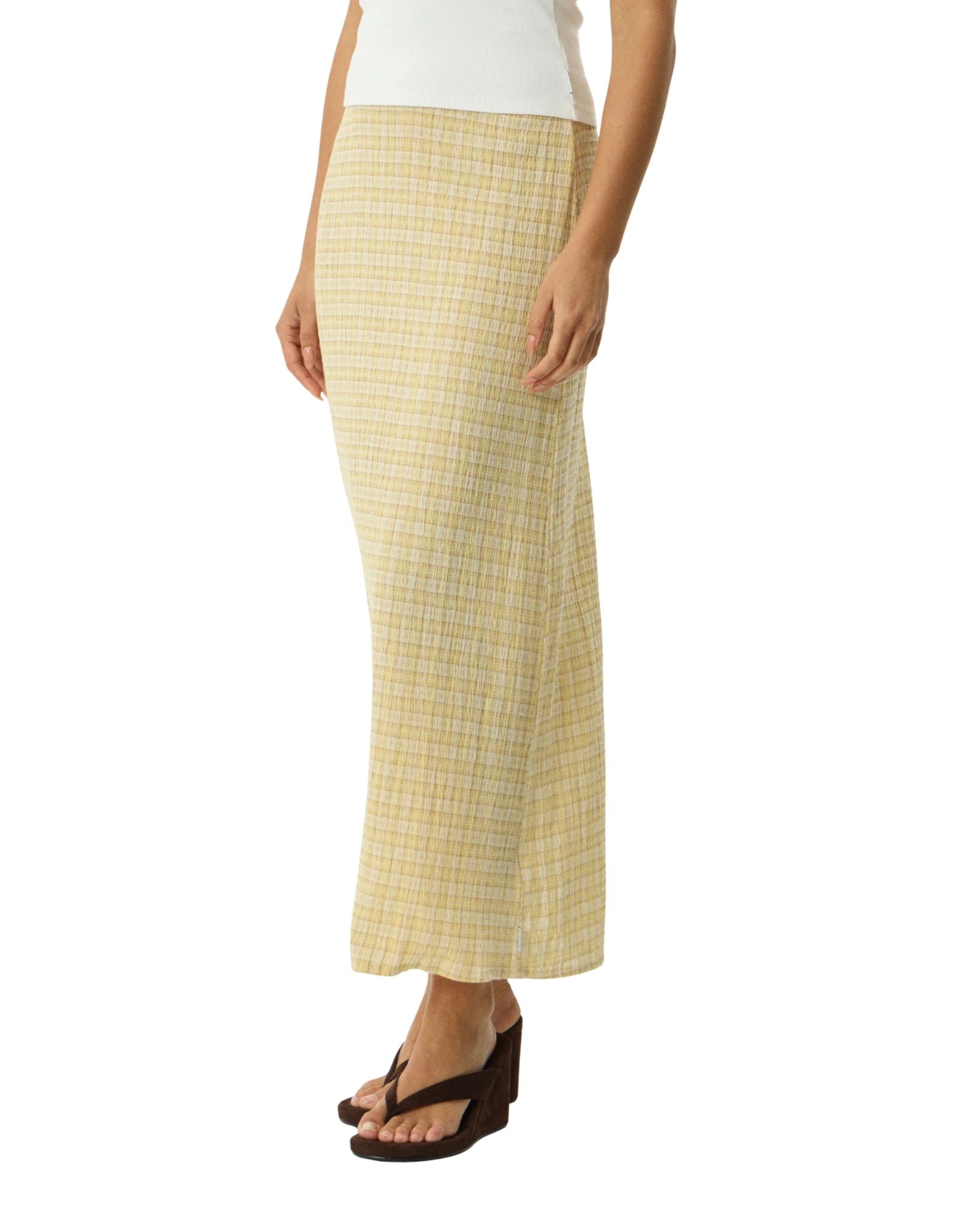 Afends Sunday - Hemp Seersucker Maxi Skirt Check