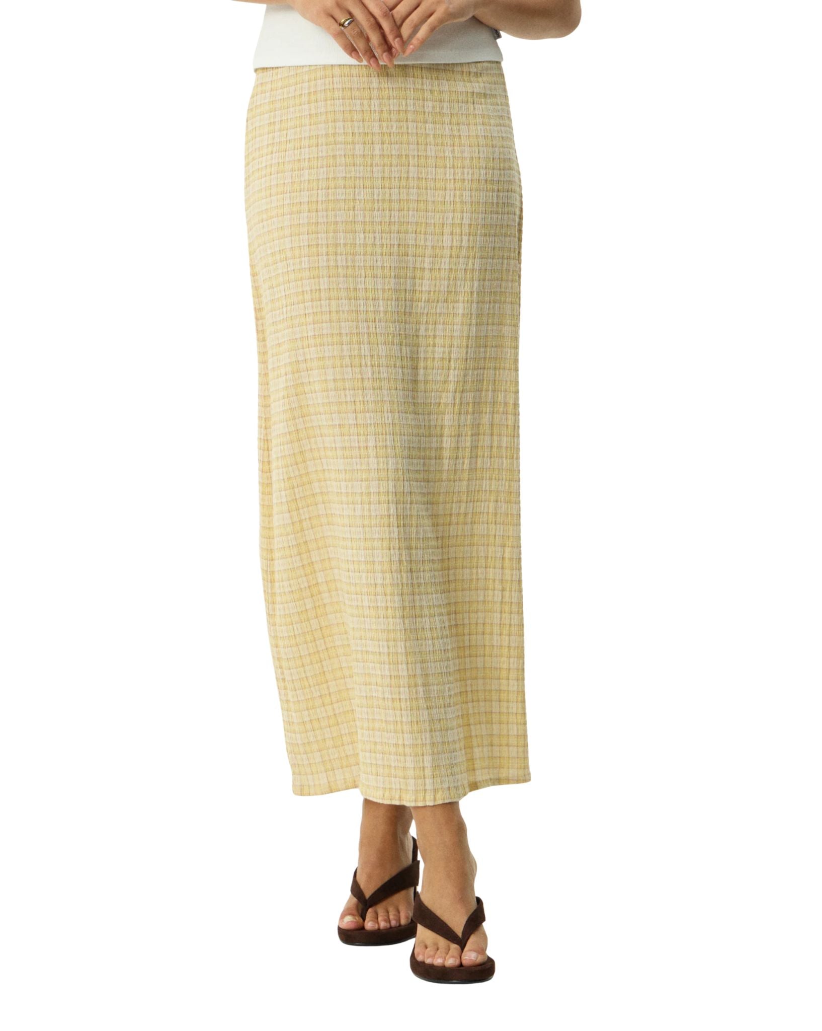 Afends Sunday - Hemp Seersucker Maxi Skirt Check