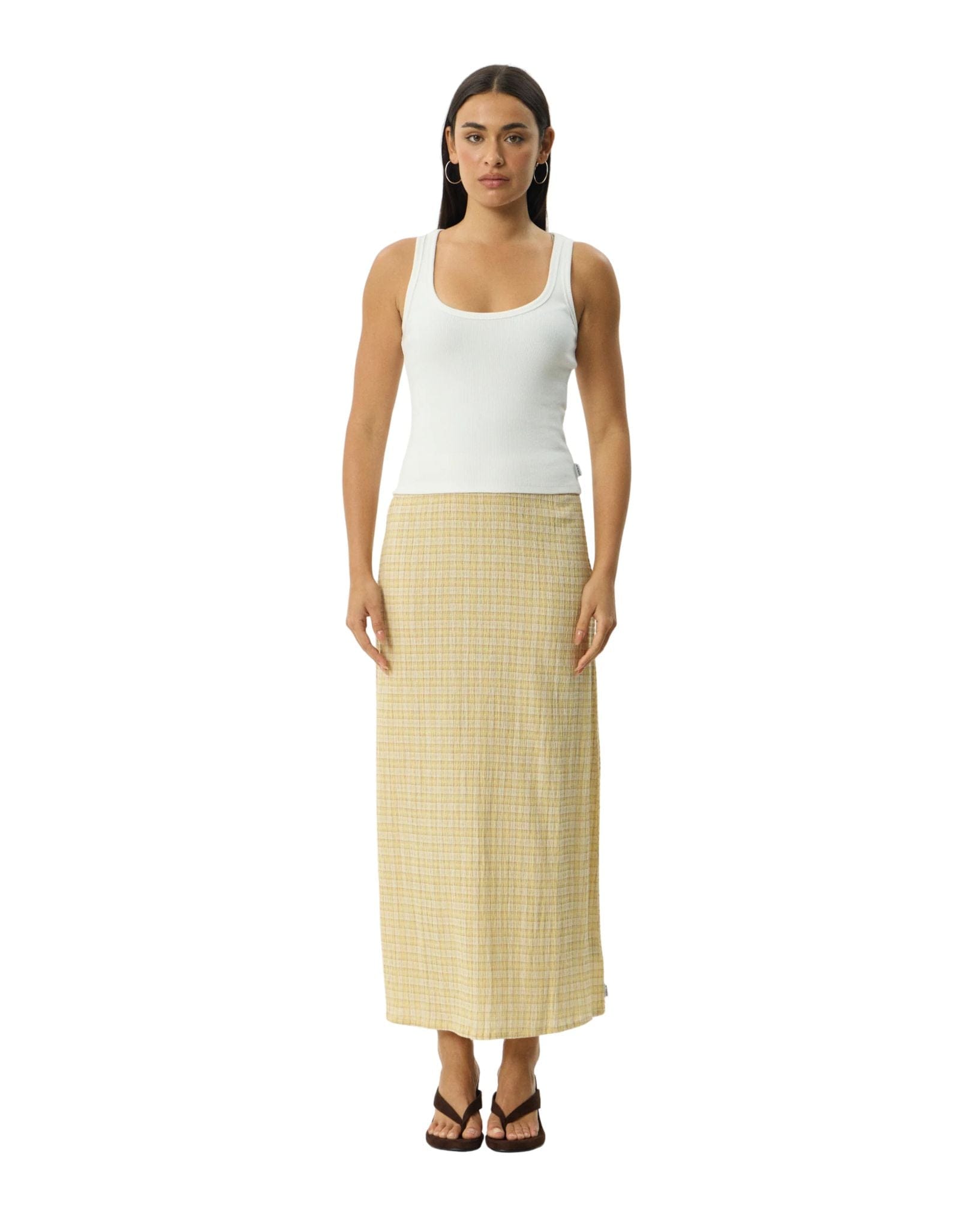 Afends Sunday - Hemp Seersucker Maxi Skirt Check