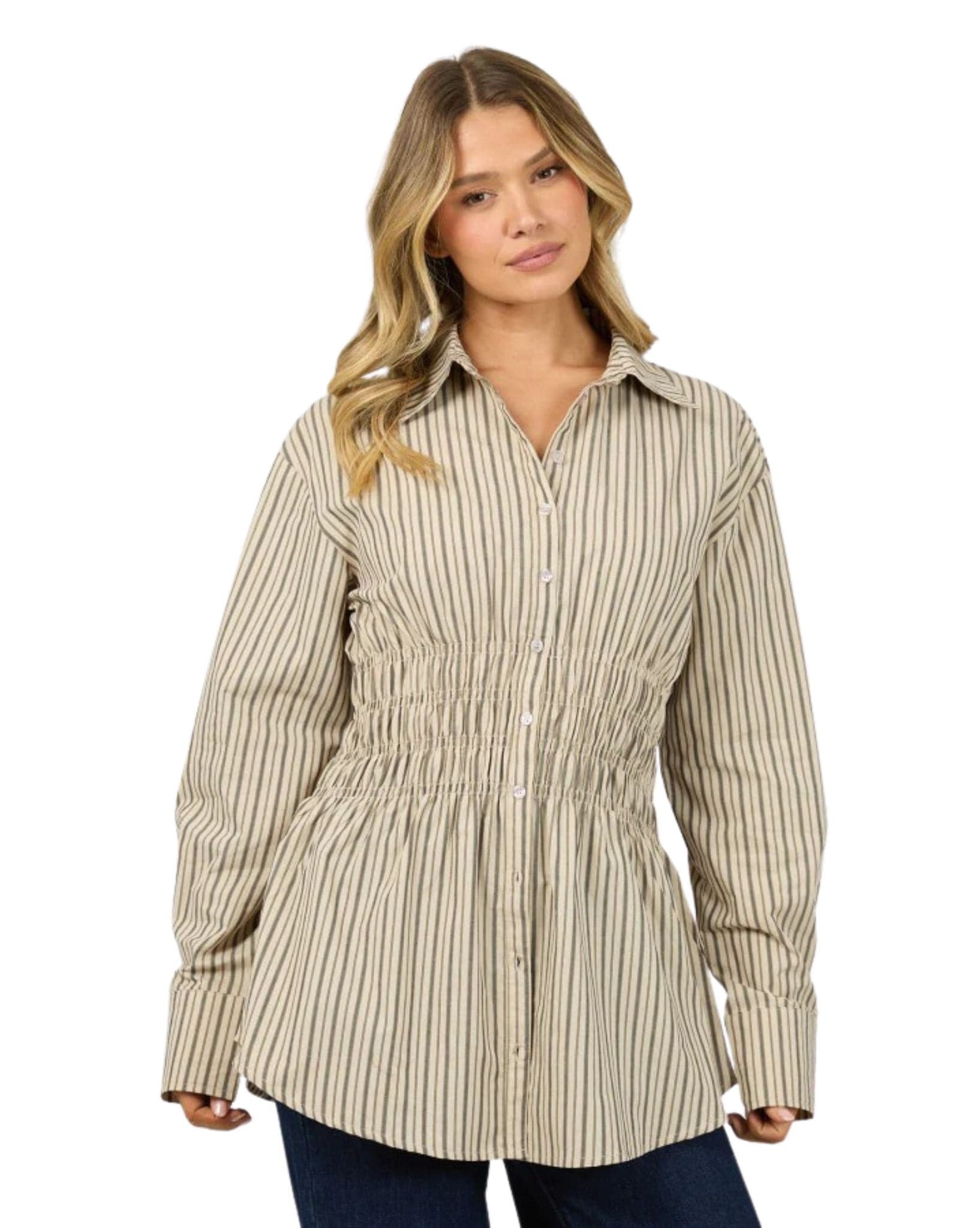 All About Eve Aae Ruched Stripe Shirt