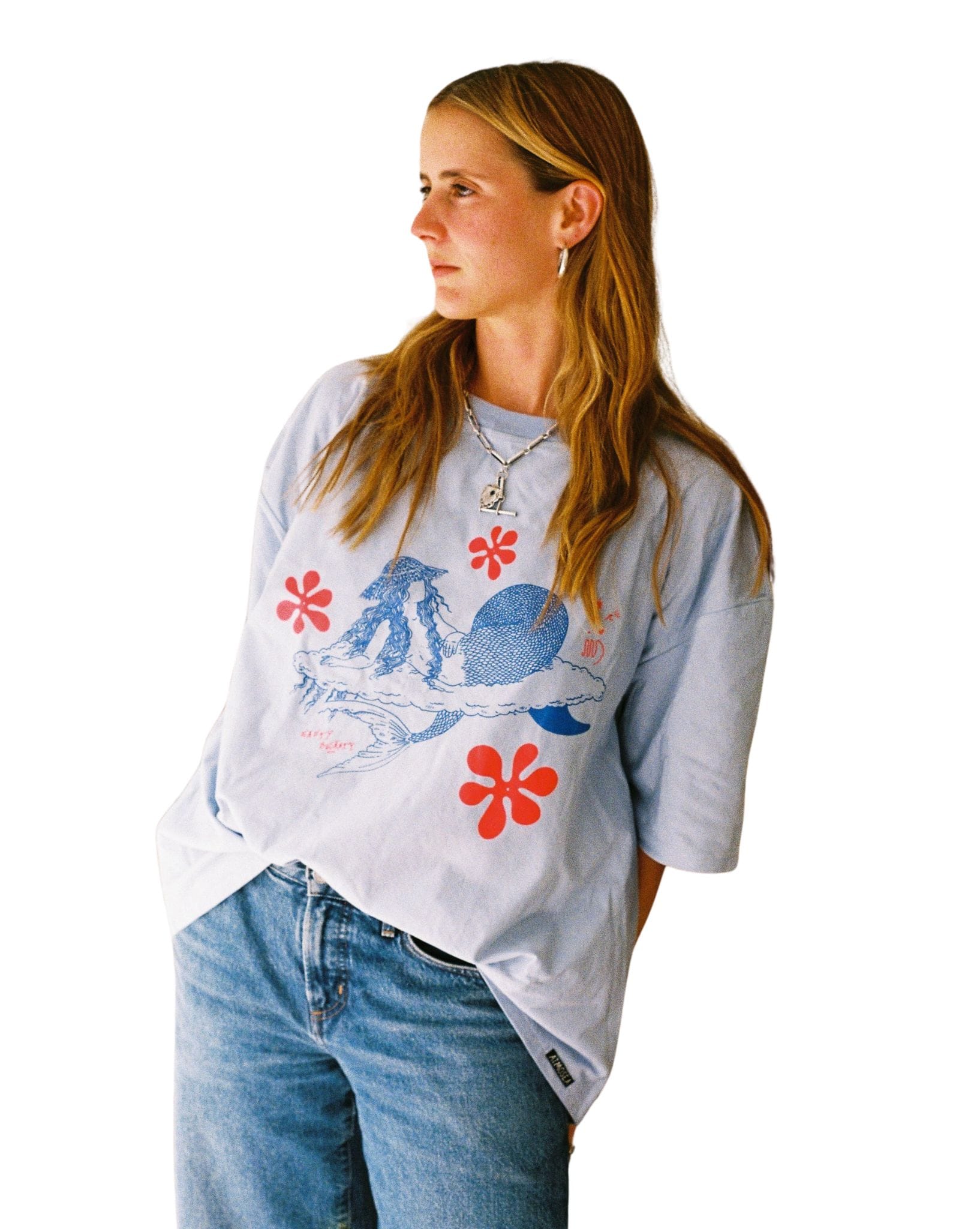 Atmosea Artist Tee Oversized Bias 'Cloud Surfing' by Easty Beasty - Sky Blue