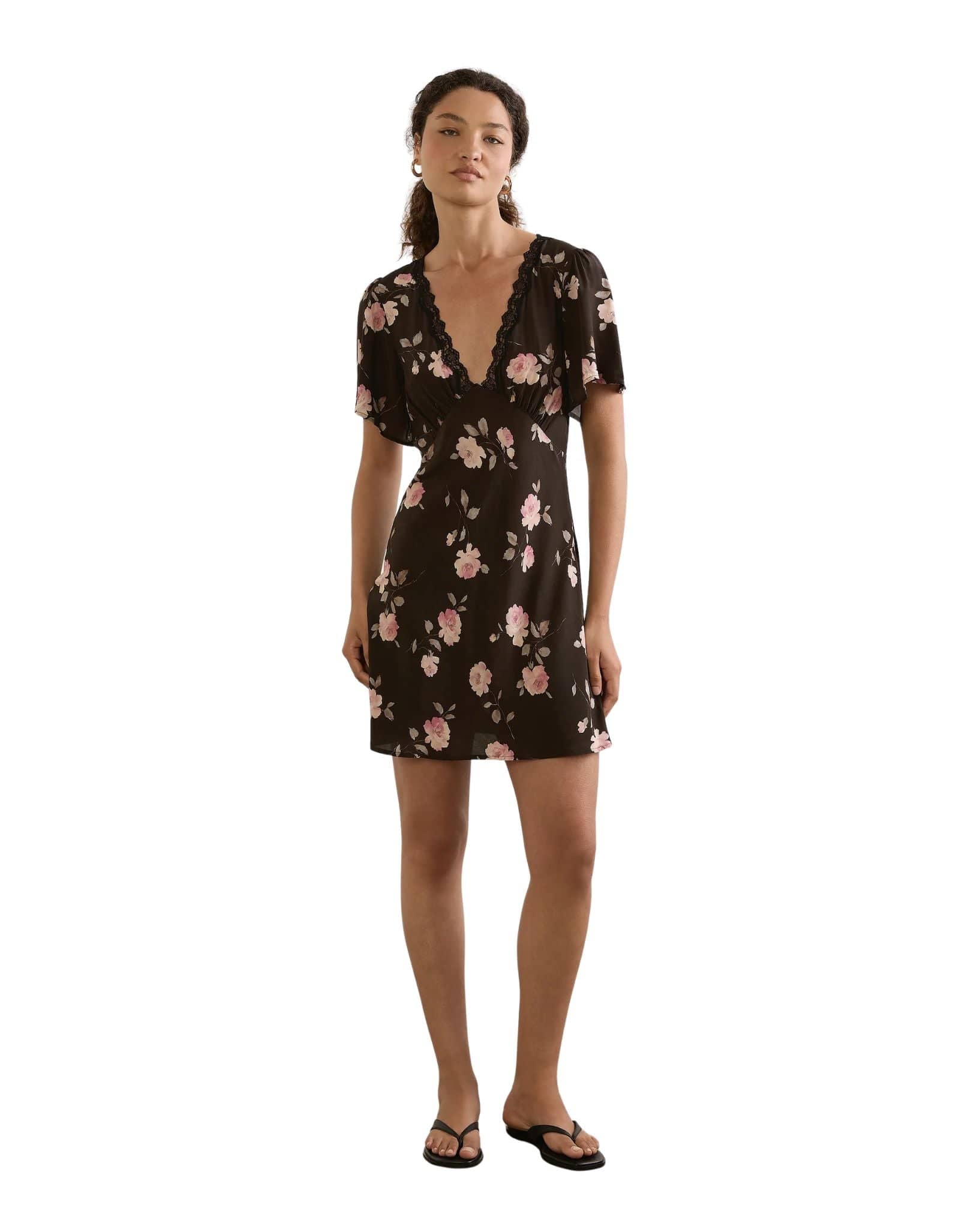 Auguste Sadie Mini Dress- Black Floral