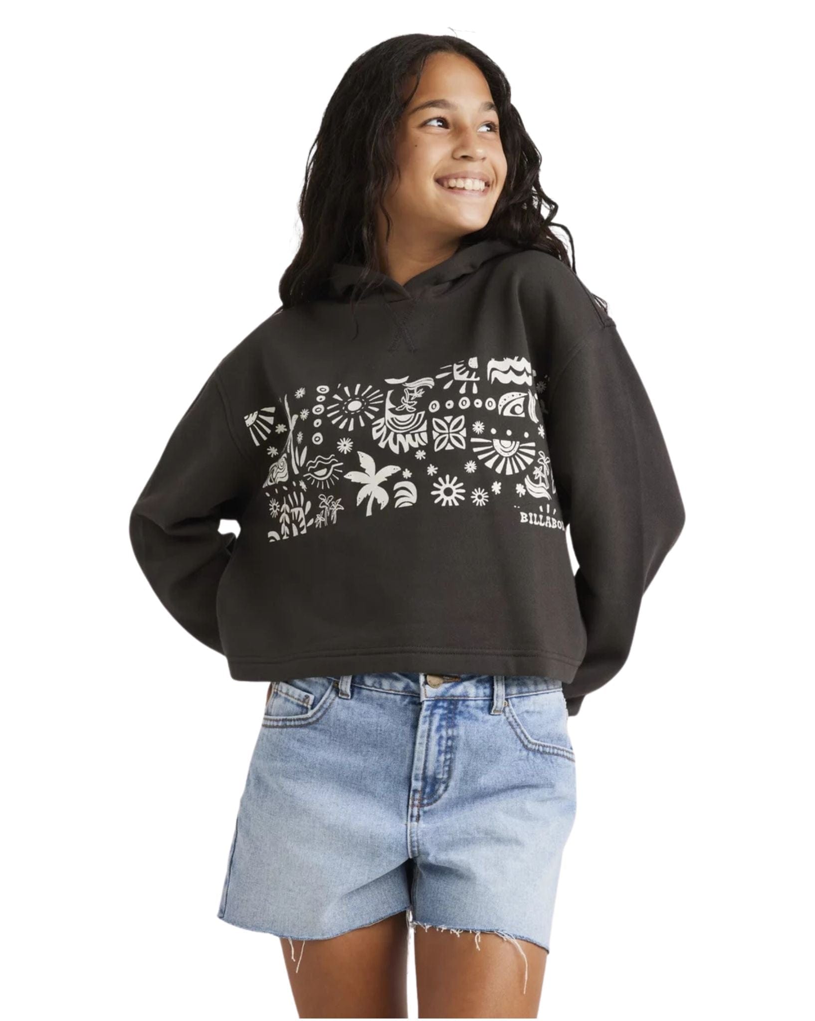 Billabong Girls Paradise Stamp Hoodie - Off Black