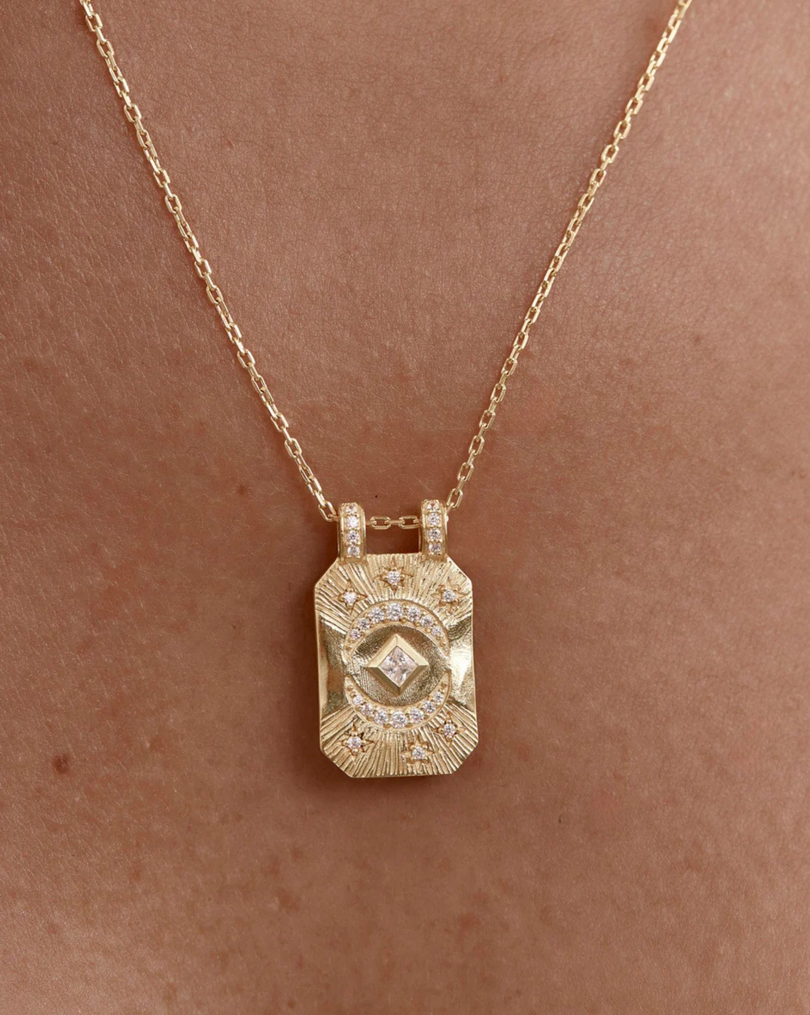 By Charlotte 18k Gold Plated - My Moon and Stars Rectangular Necklace