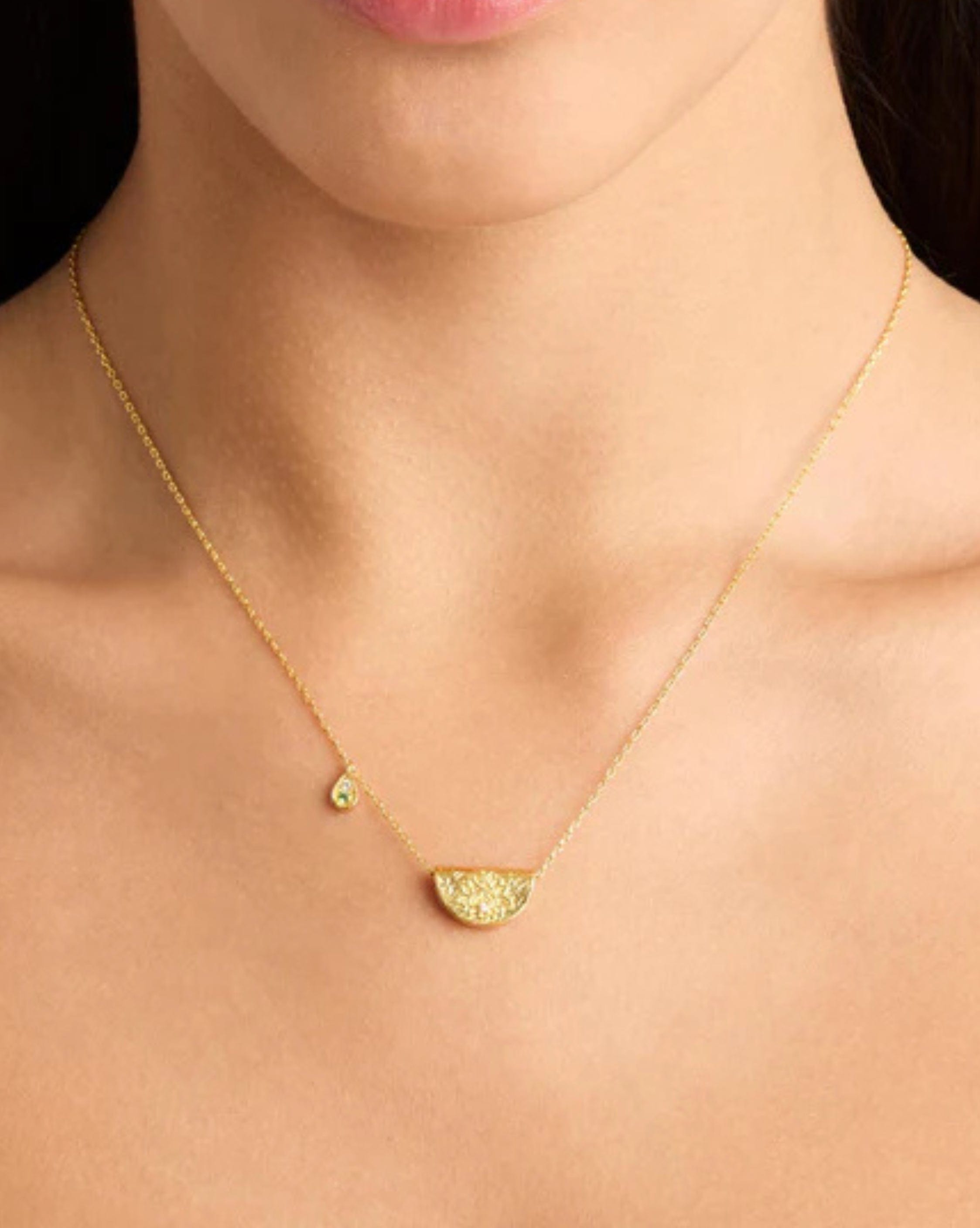 By Charlotte 18k Gold Vermeil Lotus Birthstone Necklace - August - Peridot