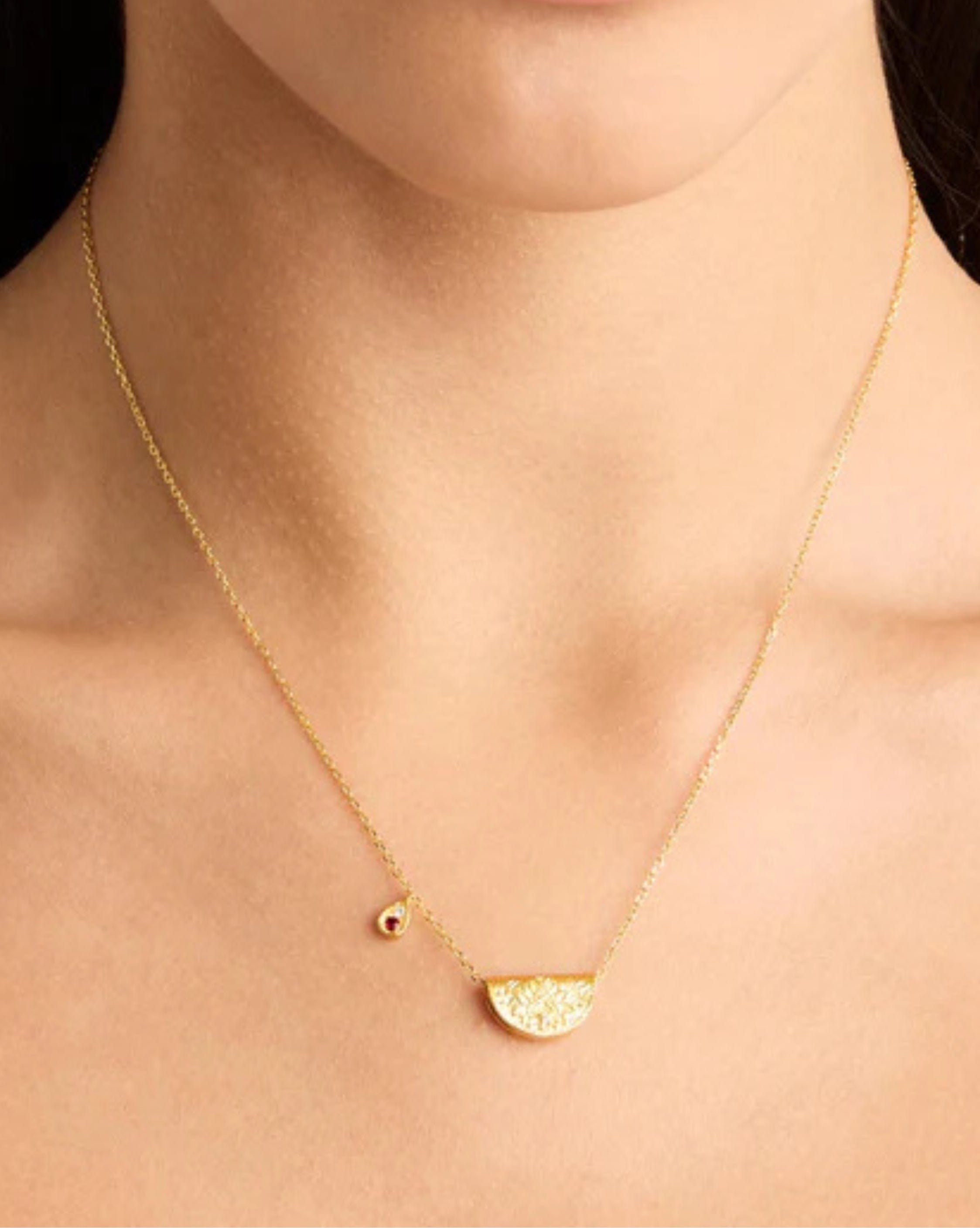 By Charlotte 18k Gold Vermeil Lotus Birthstone Necklace - July - Ruby