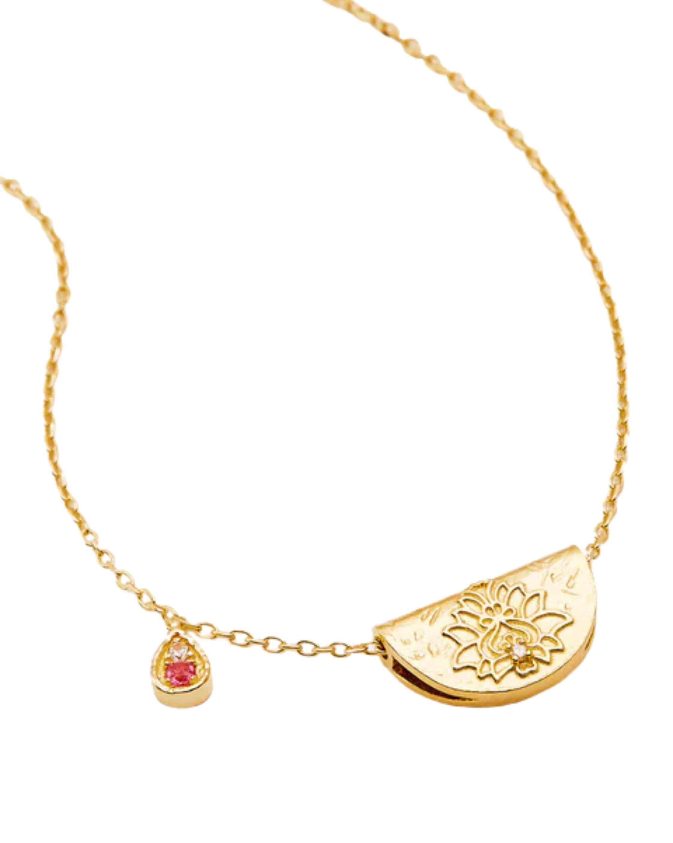 By Charlotte 18k Gold Vermeil Lotus Birthstone Necklace - October - Pink Tourmaline