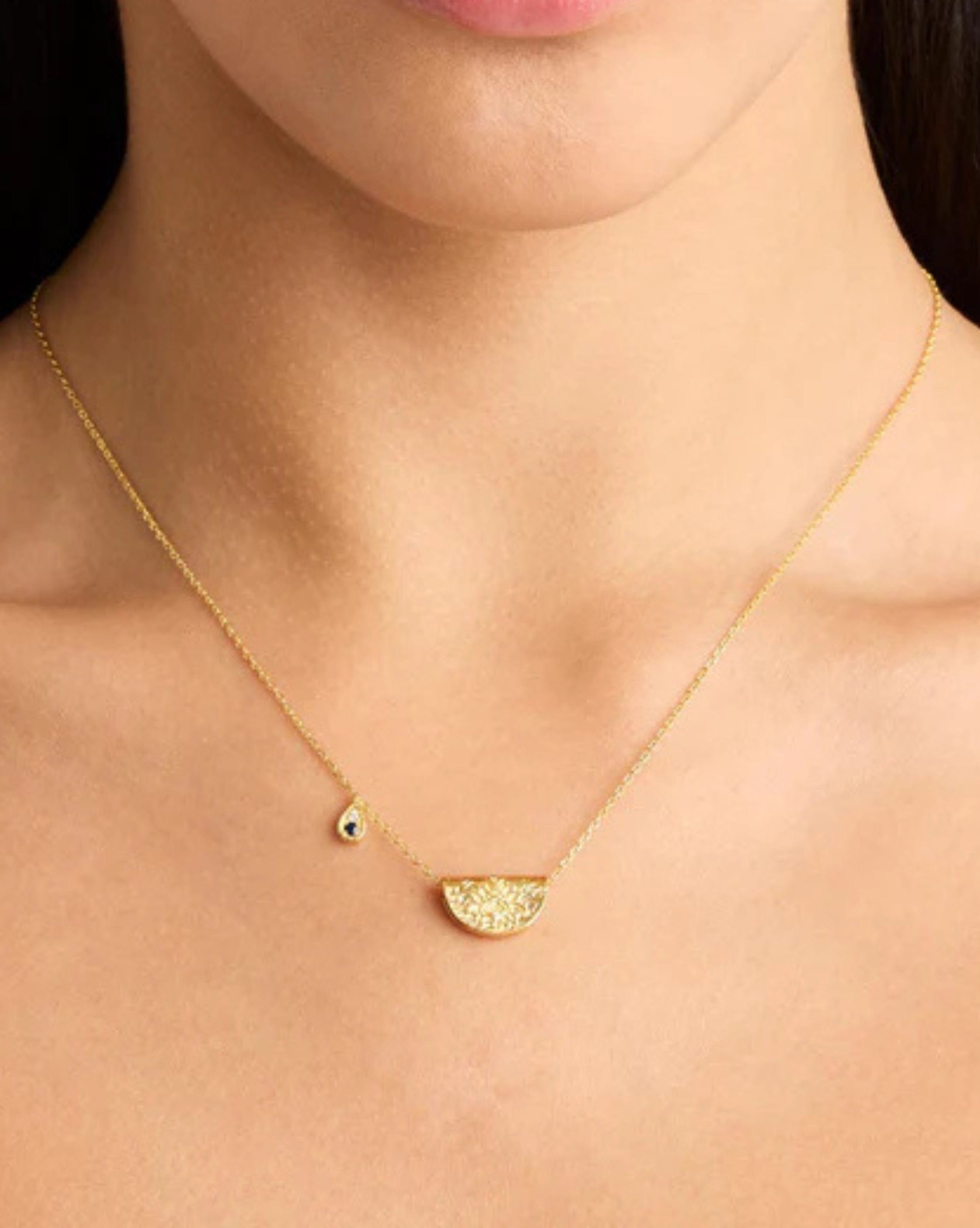 By Charlotte 18k Gold Vermeil Lotus Birthstone Necklace - September - Sapphire