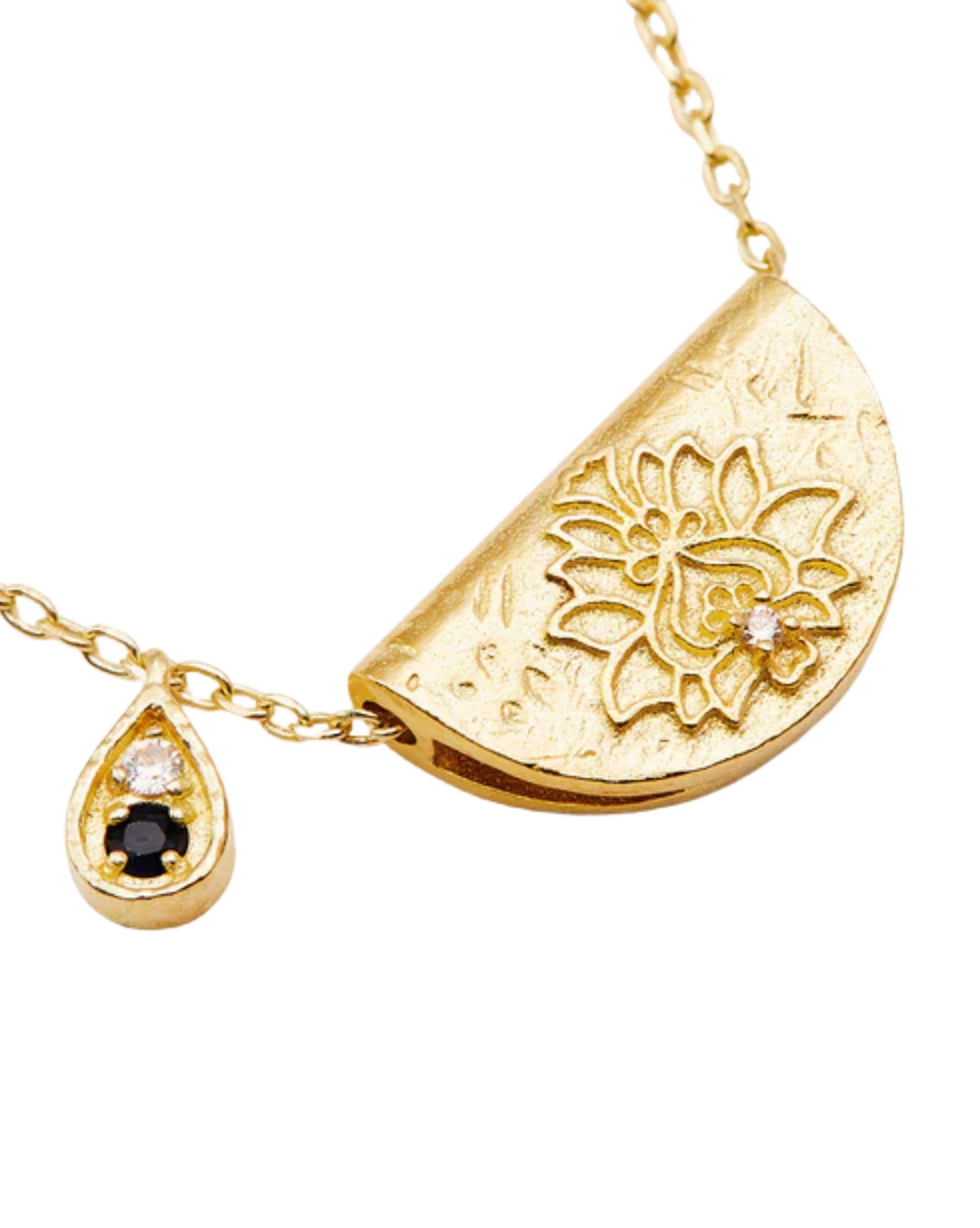 By Charlotte 18k Gold Vermeil Lotus Birthstone Necklace - September - Sapphire