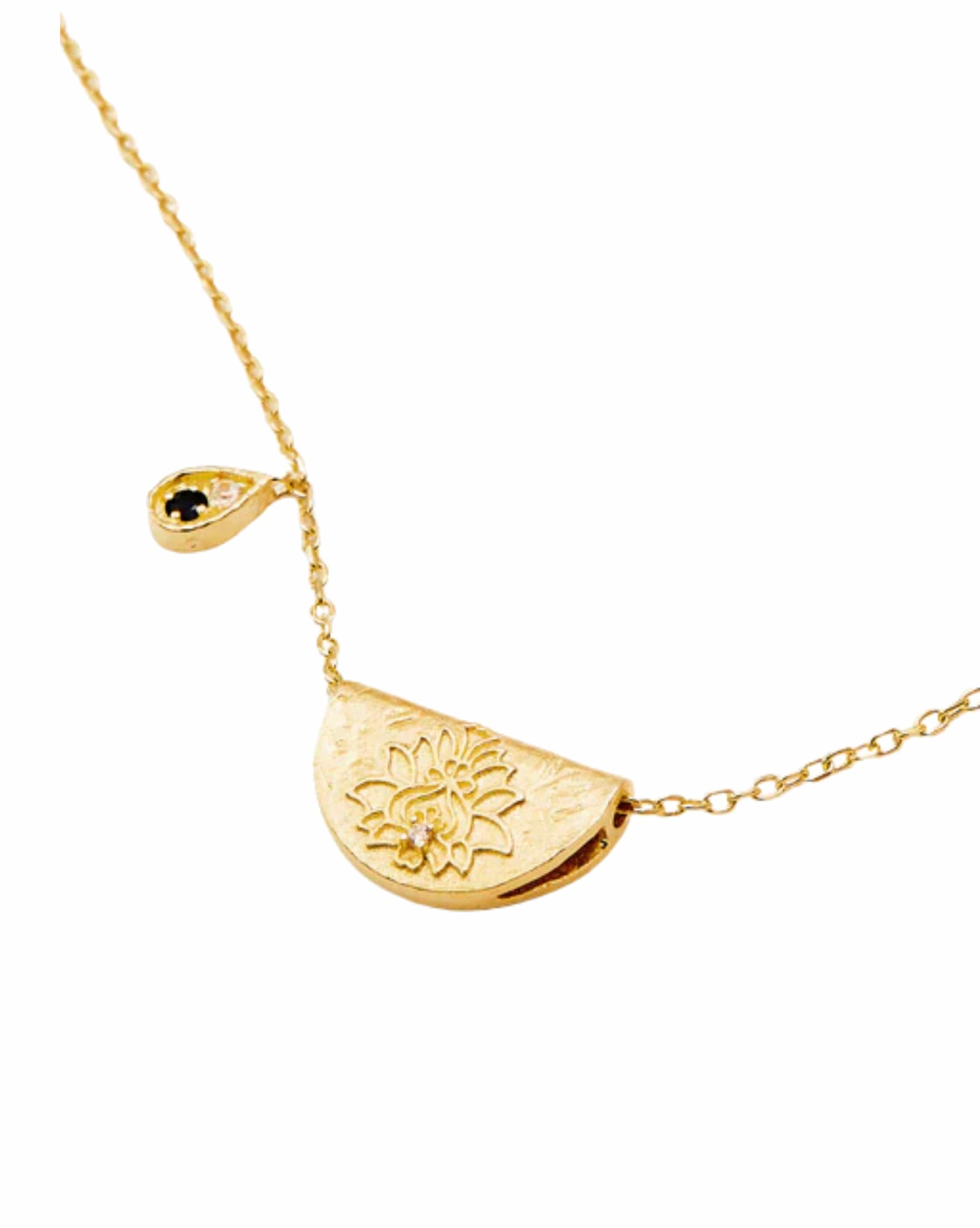 By Charlotte 18k Gold Vermeil Lotus Birthstone Necklace - September - Sapphire