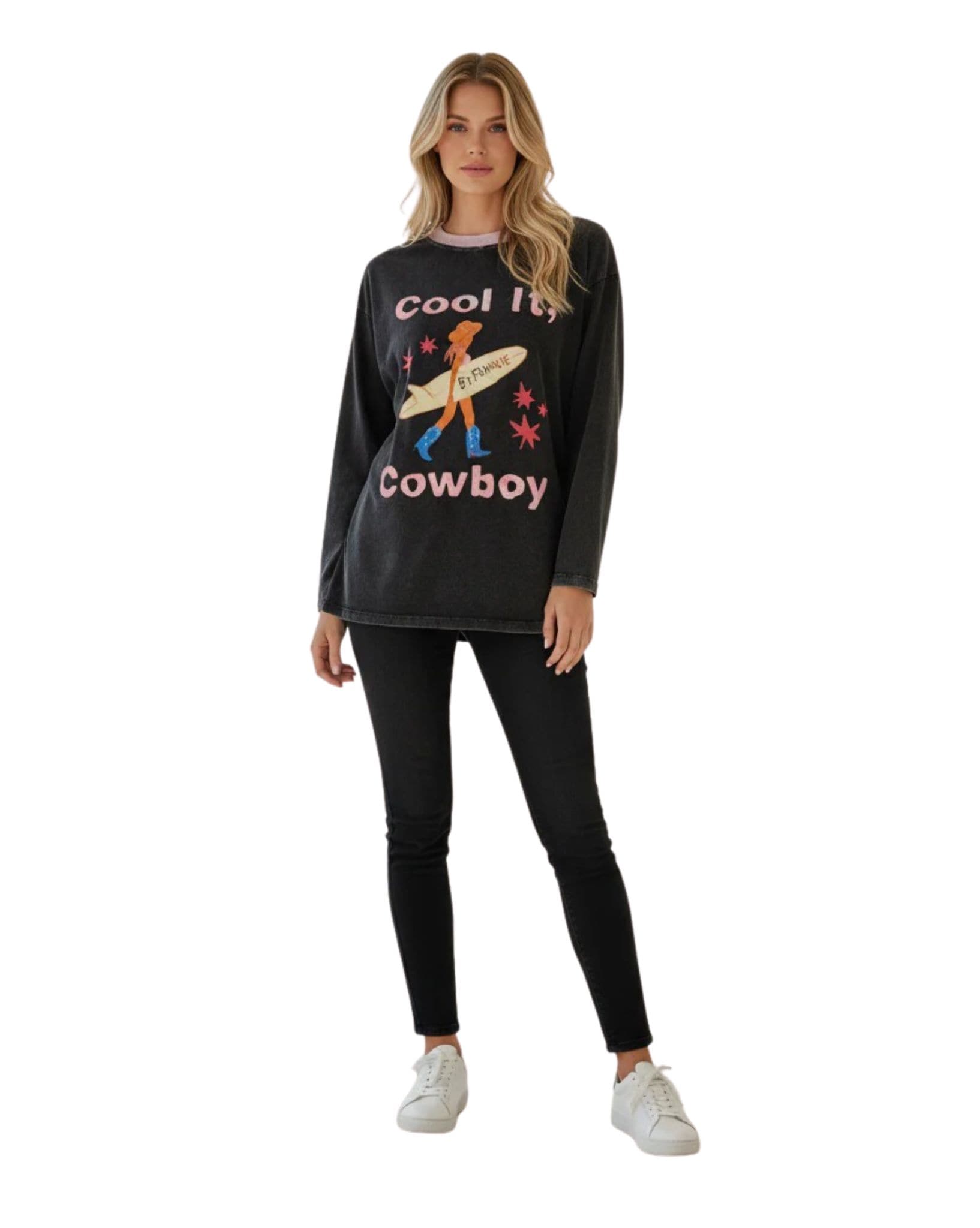 By Frankie Black Acid Cool It Cowboy Long Sleeve Tee