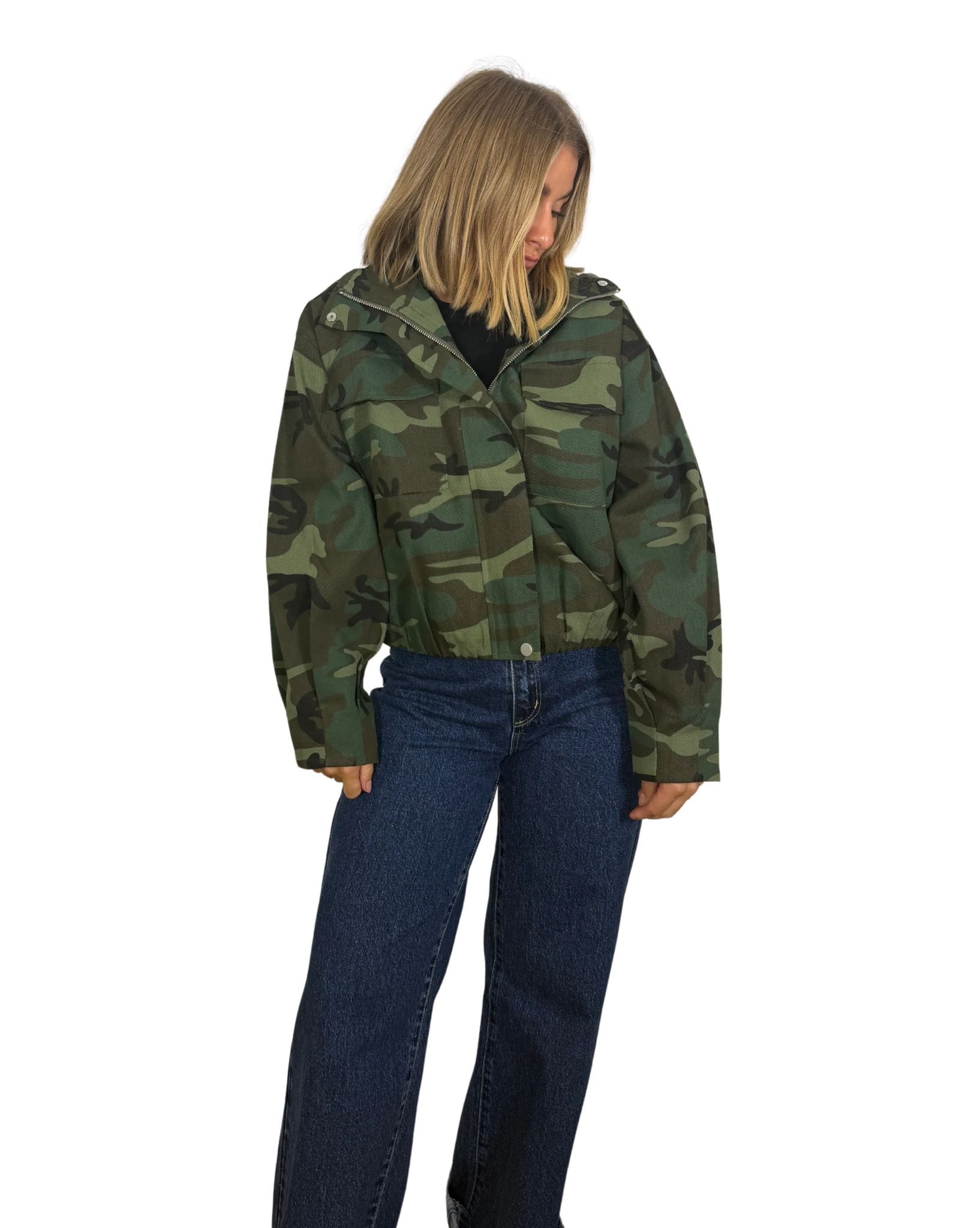 By Frankie Camo Bomber Jacket With Pink Lining
