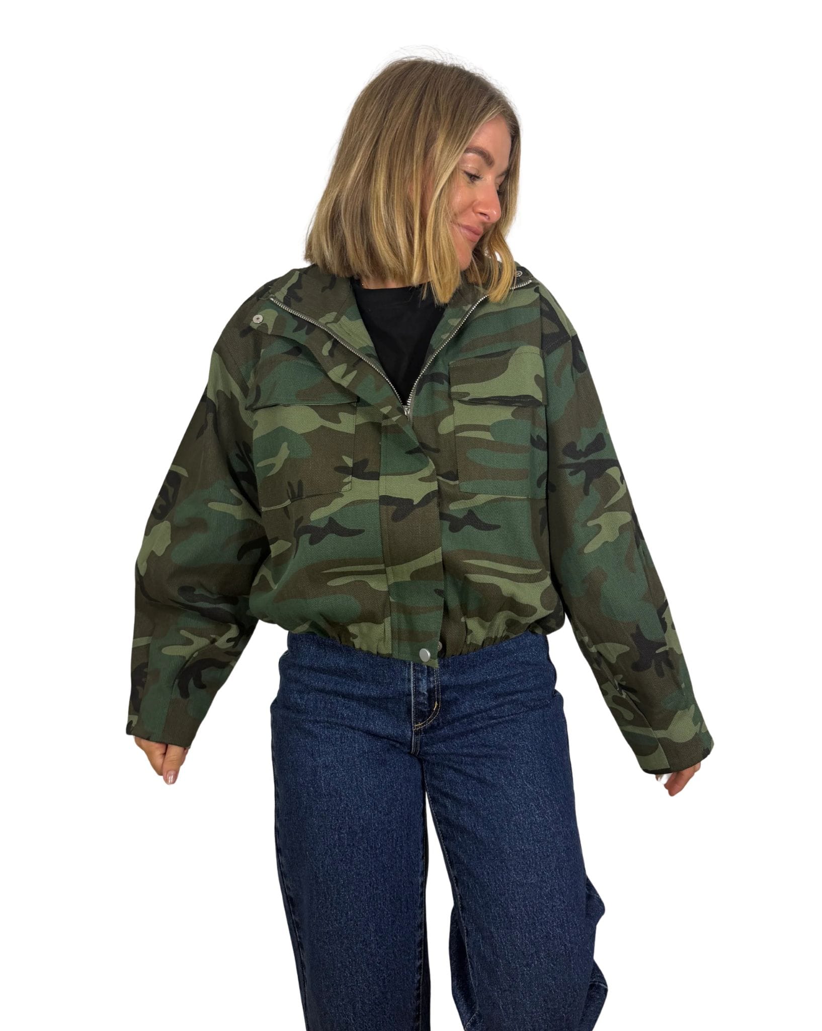 By Frankie Camo Bomber Jacket With Pink Lining