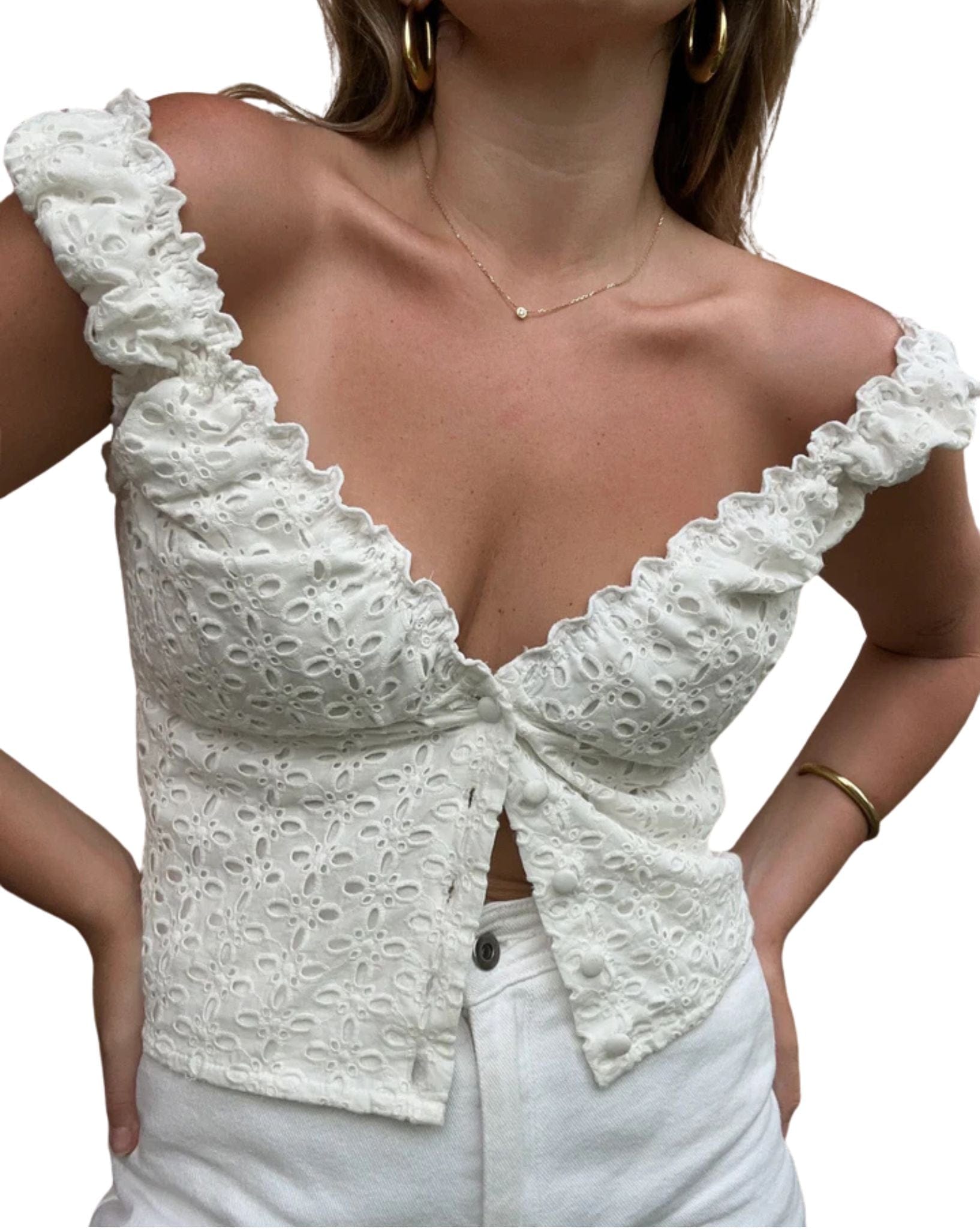 Frank Rae Bahama Top In Eyelet