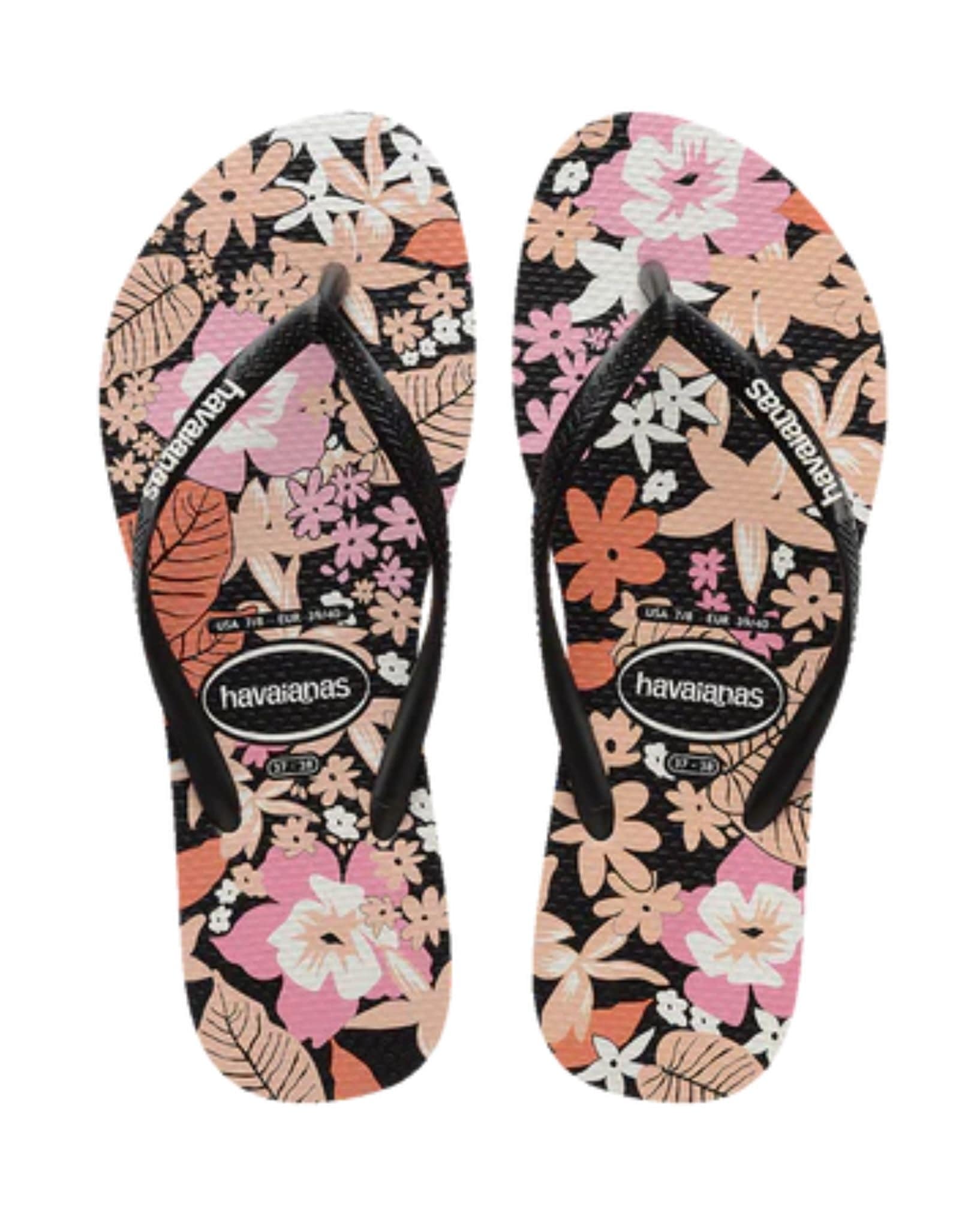 Havaianas Kids Slim Ditsy Bloom Thongs - Black