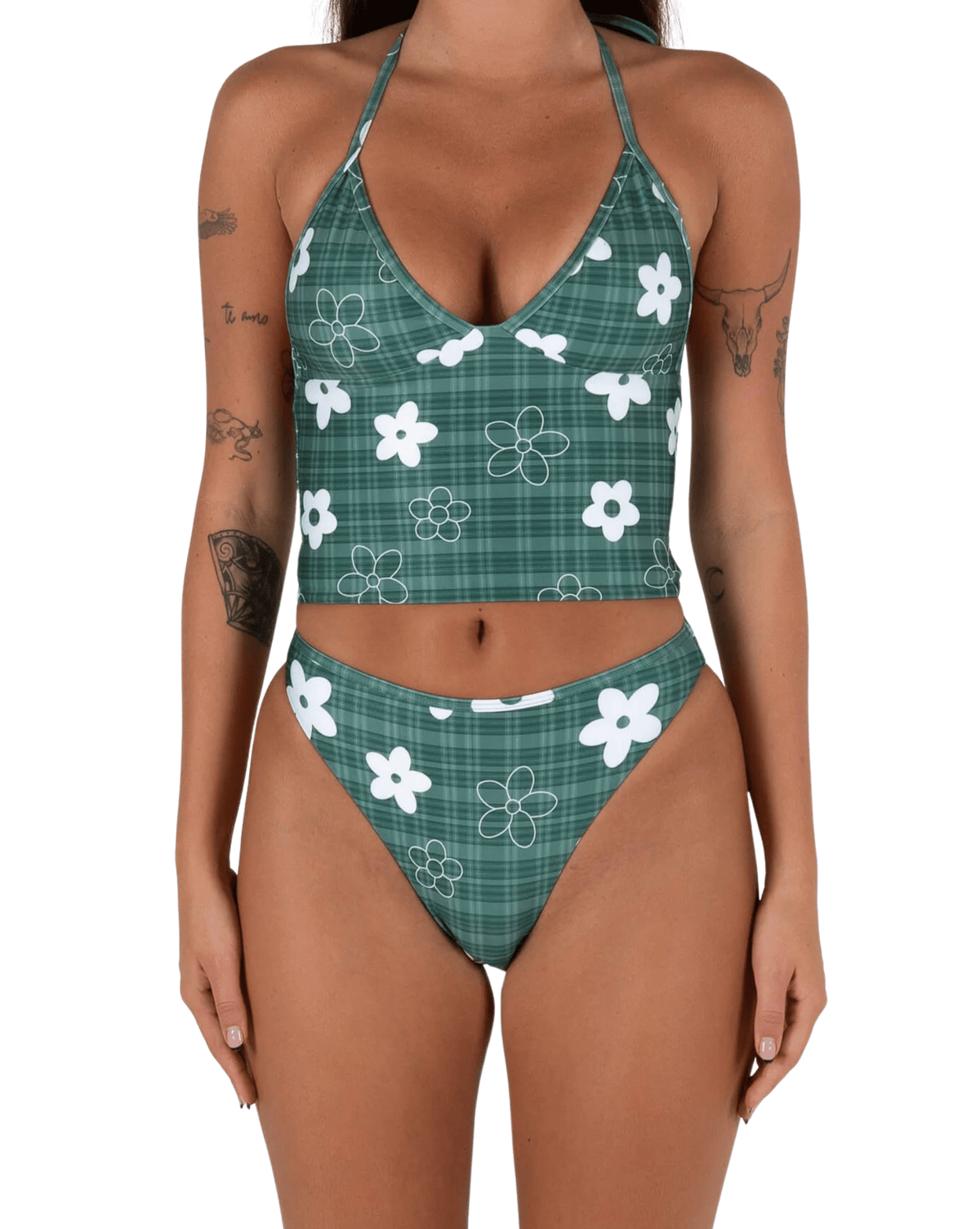 Inner Relm Womens Bikini Top Inner Relm Smoochie Top - Gingham Green