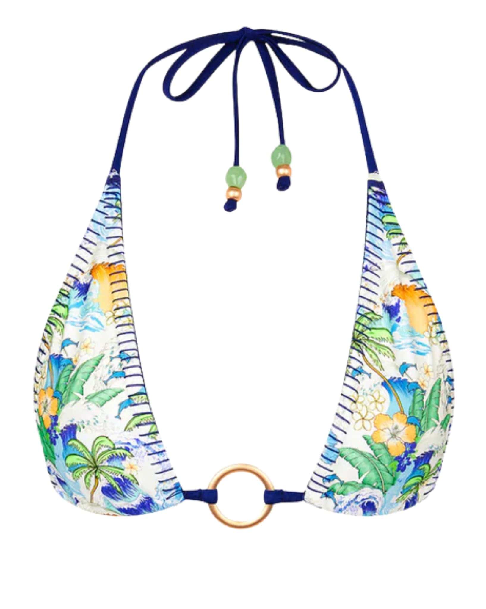 Kulani Kinis Lace Stitch Ring Halter Bikini Top - Blue Crush
