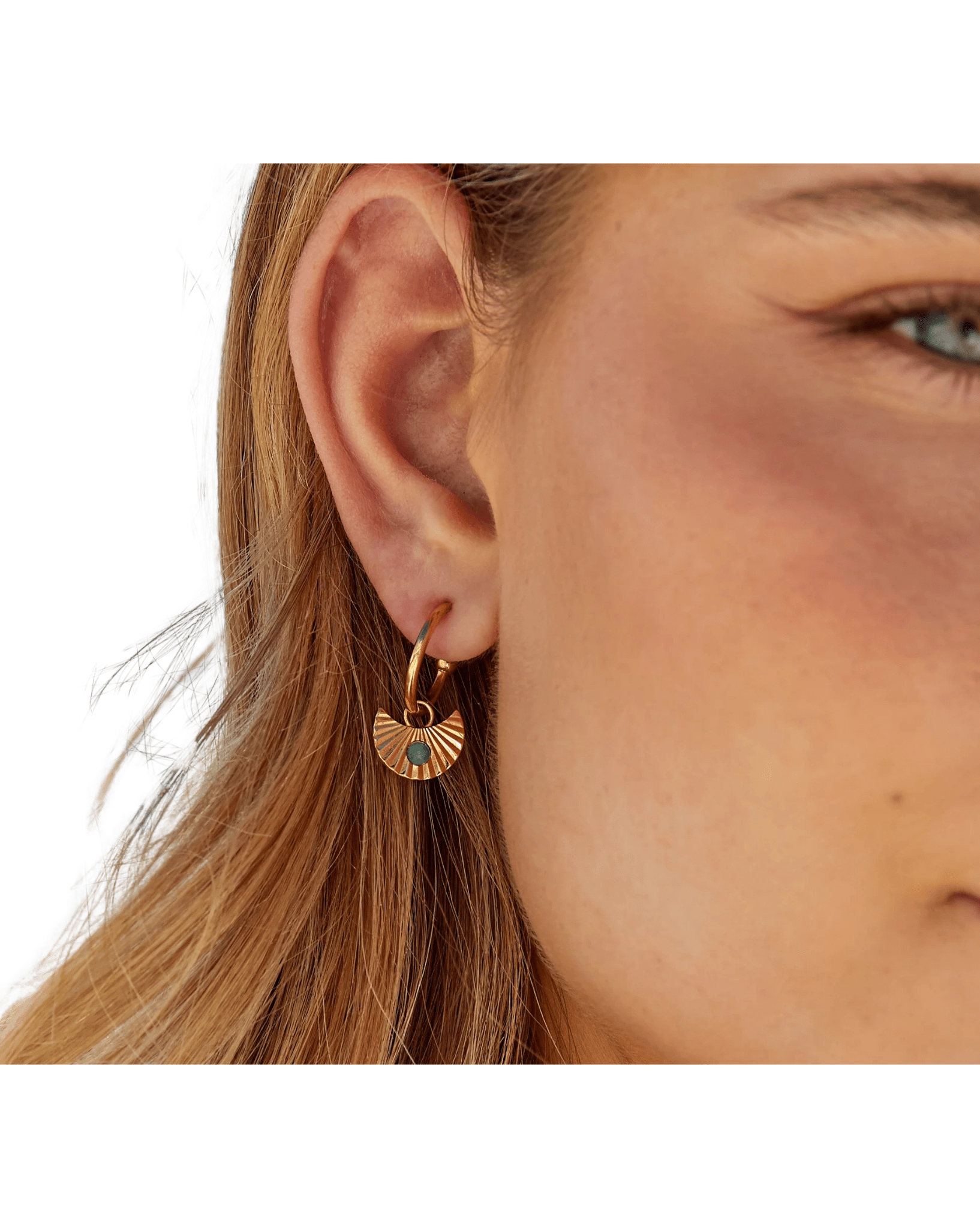 Love Lunamei Gold Moon Gazer Earrings with Green Amazonite