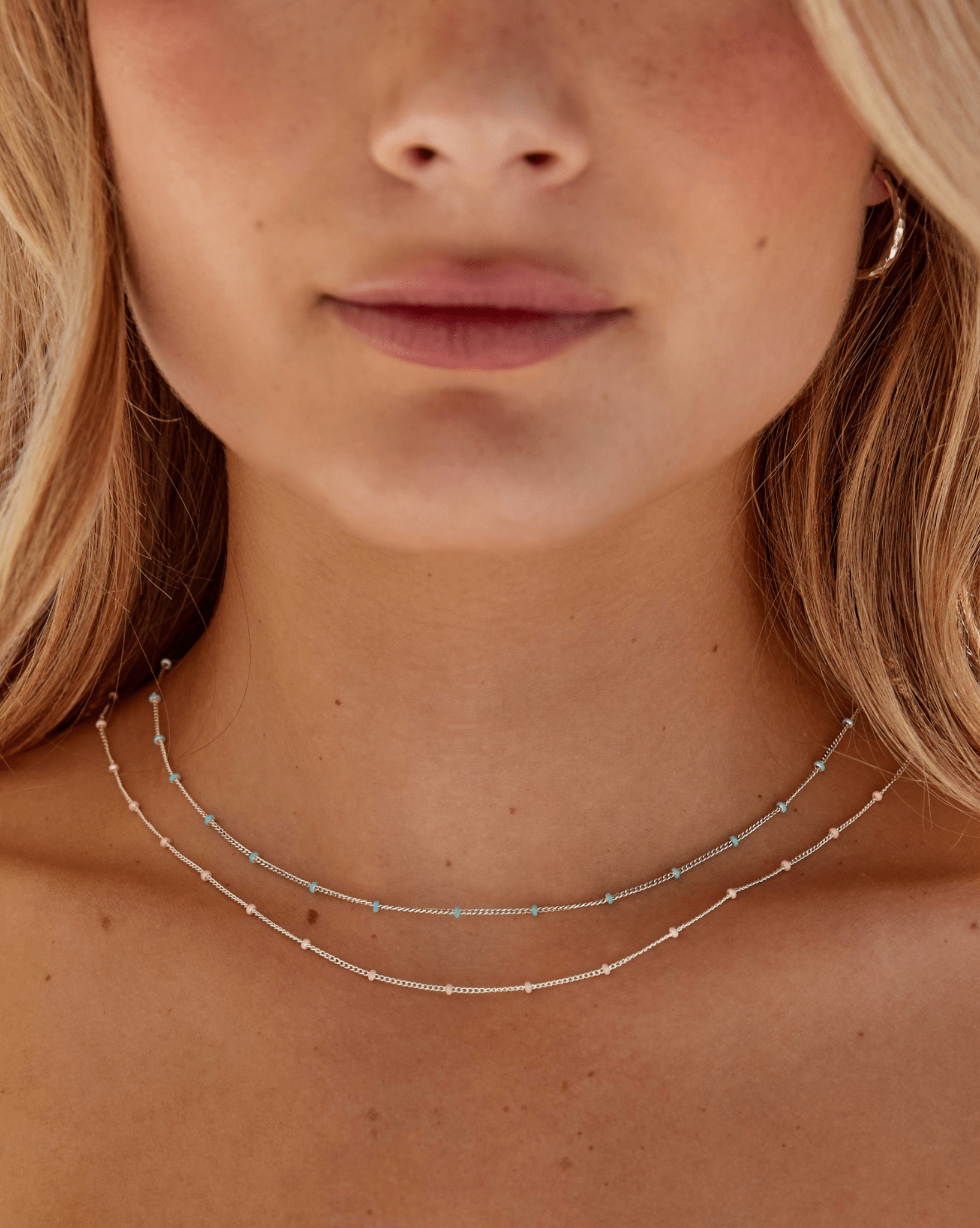 Love Lunamei Layer Me Necklace - Silver I Blush Pink