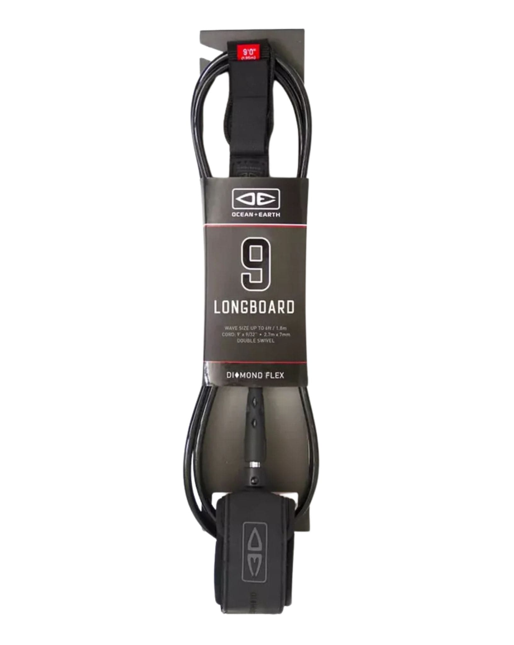 Ocean and Earth 9'0 Longboard Regular Moulded Leash - Black