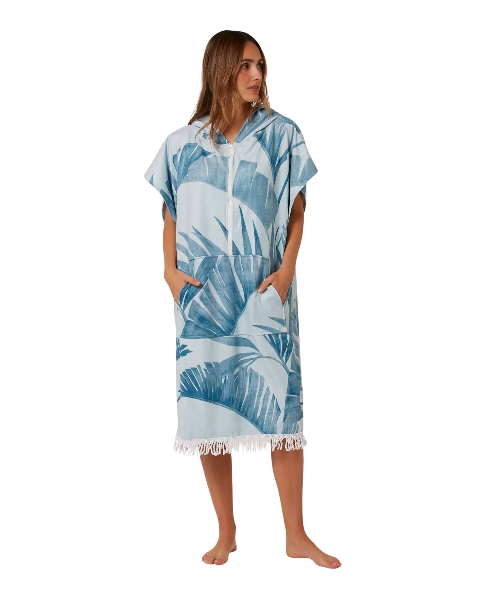 Ocean and Earth Palm Zip Hooded Poncho