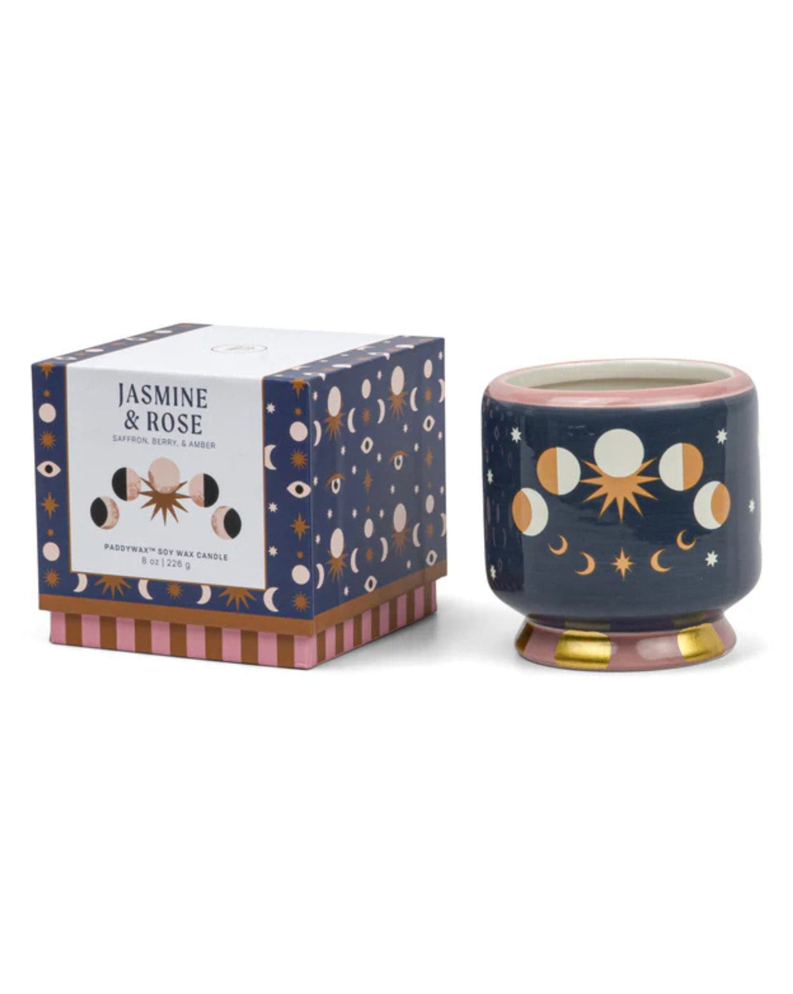 Paddywax Adopo 8 oz. I 226g "Moon Phases" Ceramic Candle - Jasmine & Rose