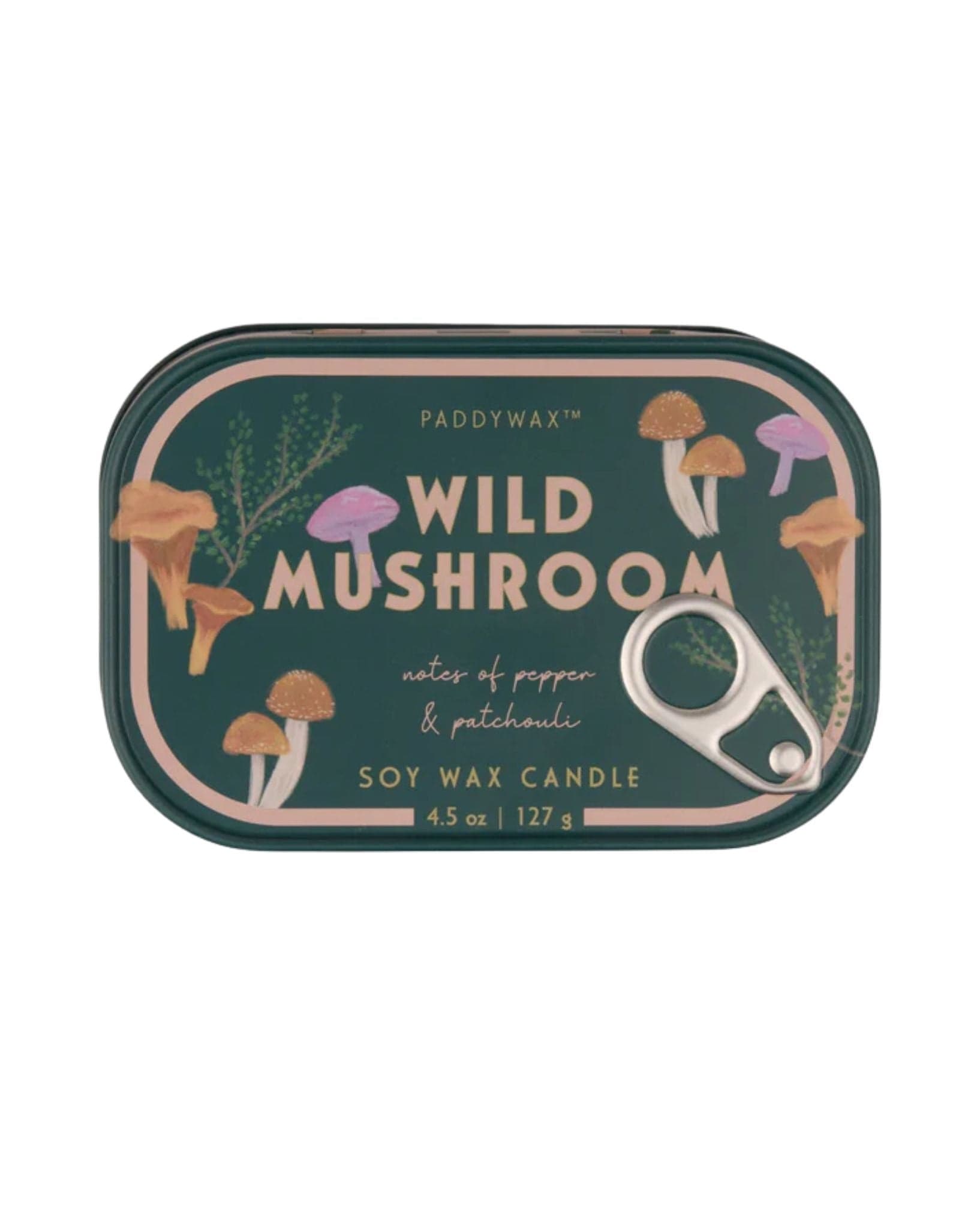 Paddywax Bistro 4.5oz Mushroom Printed Tin Candle-Wild Mushroom