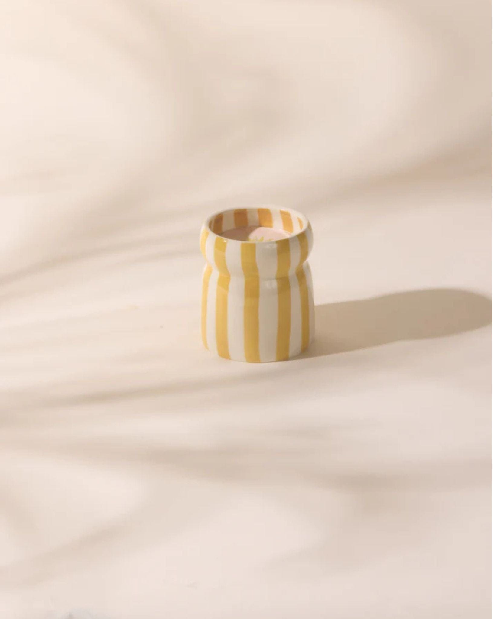 Paddywax Cabana 6.5oz Ochre Stripped Ceramic Candle - Gold Coast