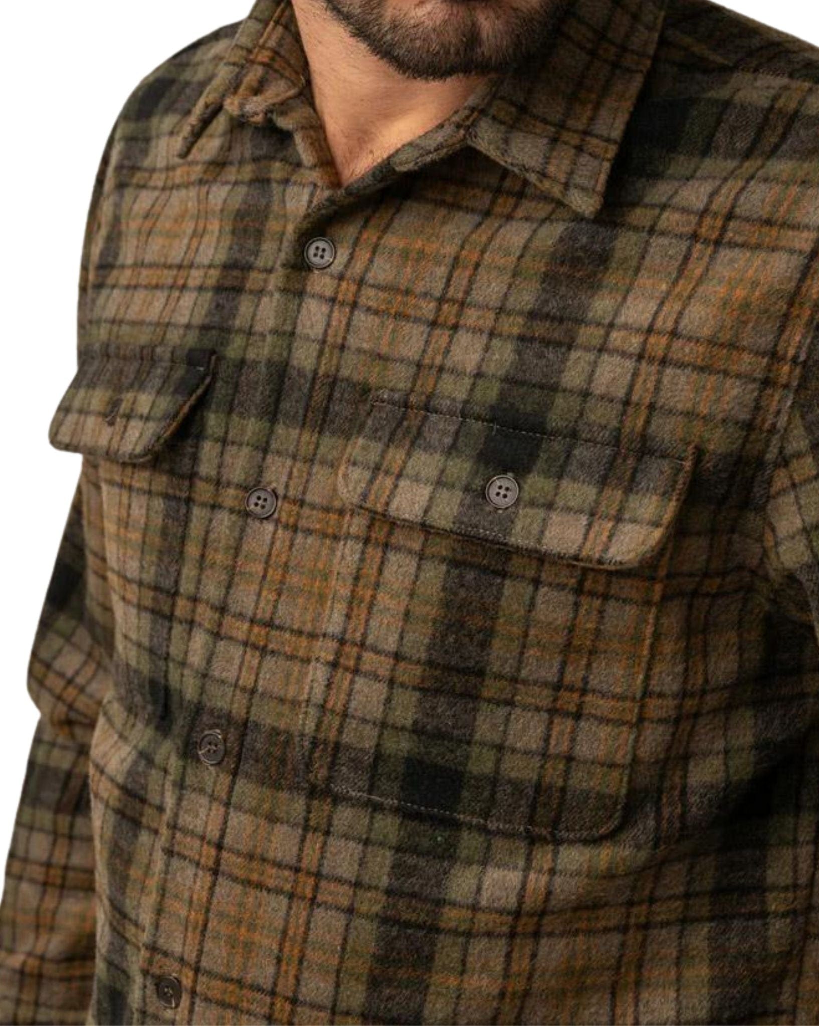 Rhythm Mens Check Ls Shirt - Olive