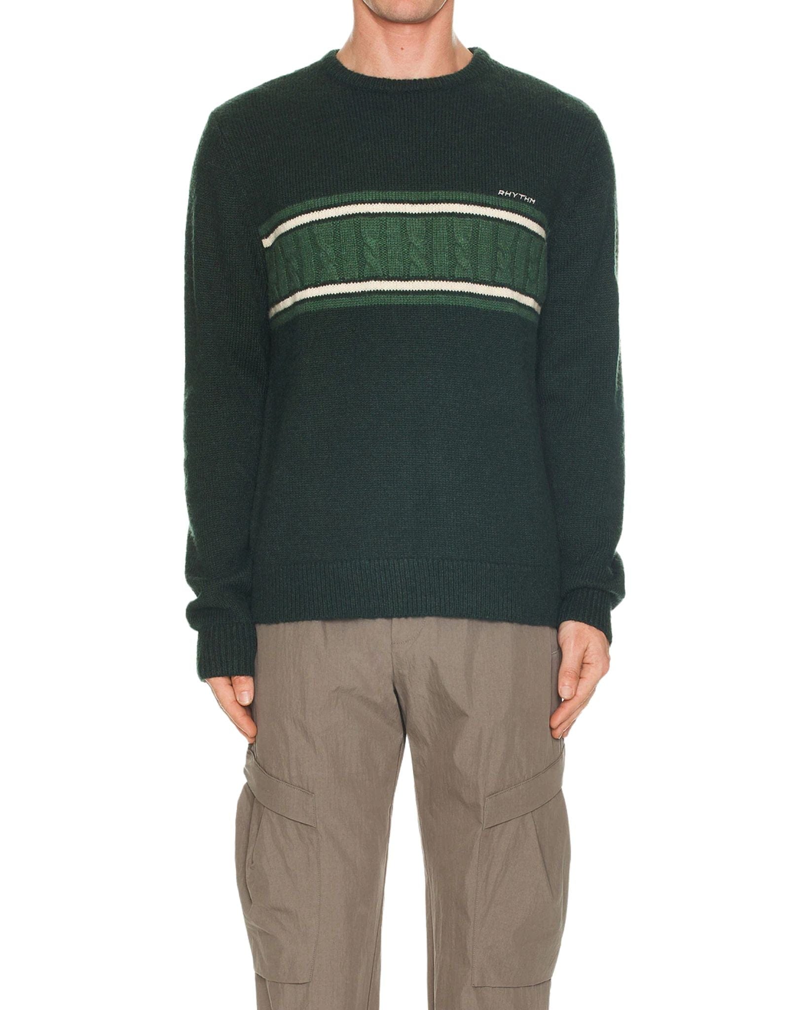 Rhythm Mens Mohair Stripe Knit - Dark Green