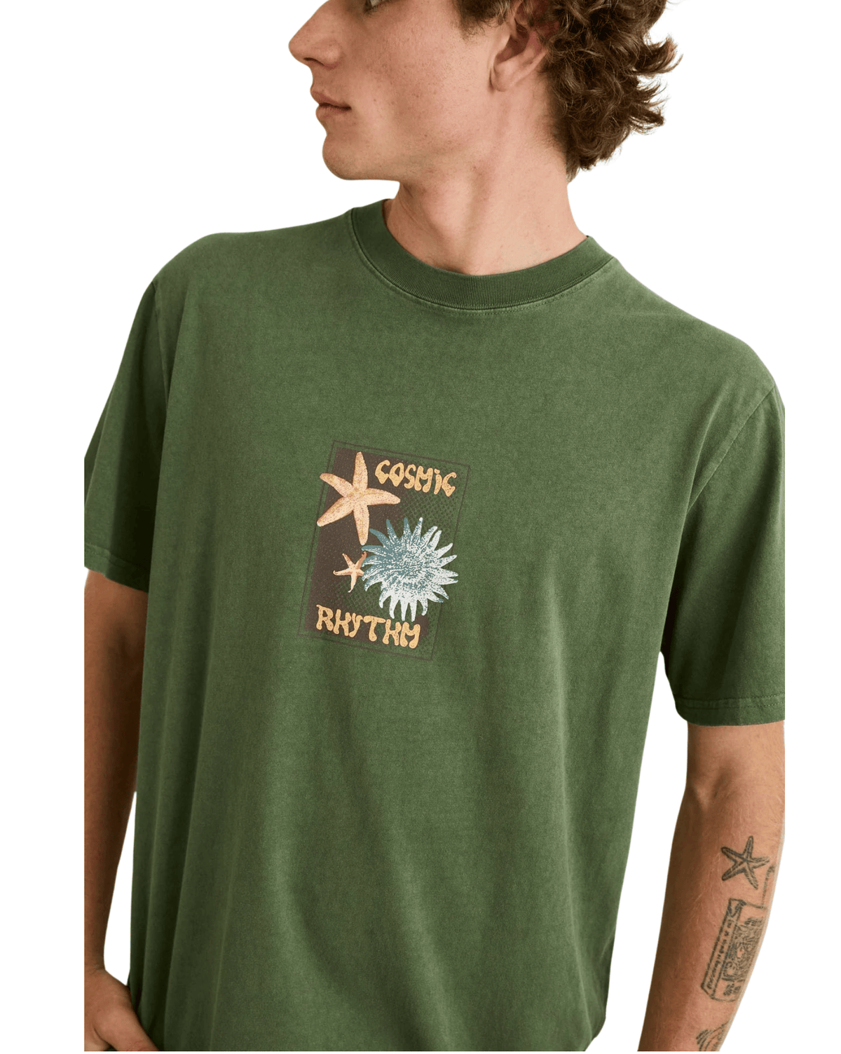 Rhythm Mens Rhythm Starfish Vintage Ss T-Shirt - Dill Green